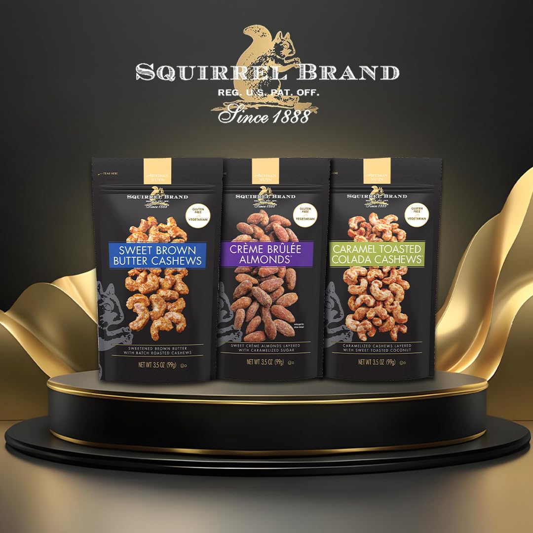 Squirrel Brand Crème Brulee Almonds in a cozy snack bowl scene.