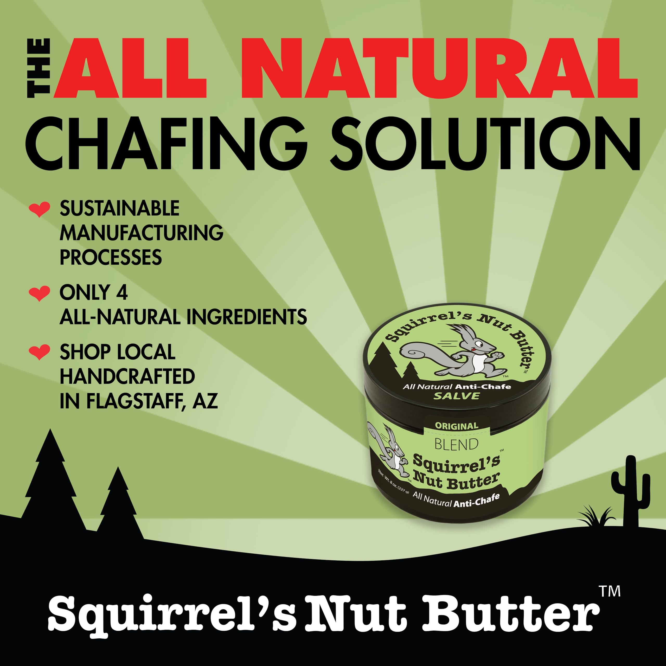 Squirrel's Nut Butter Anti Chafe Tub back view, featuring natural ingredients for gentle skin care.