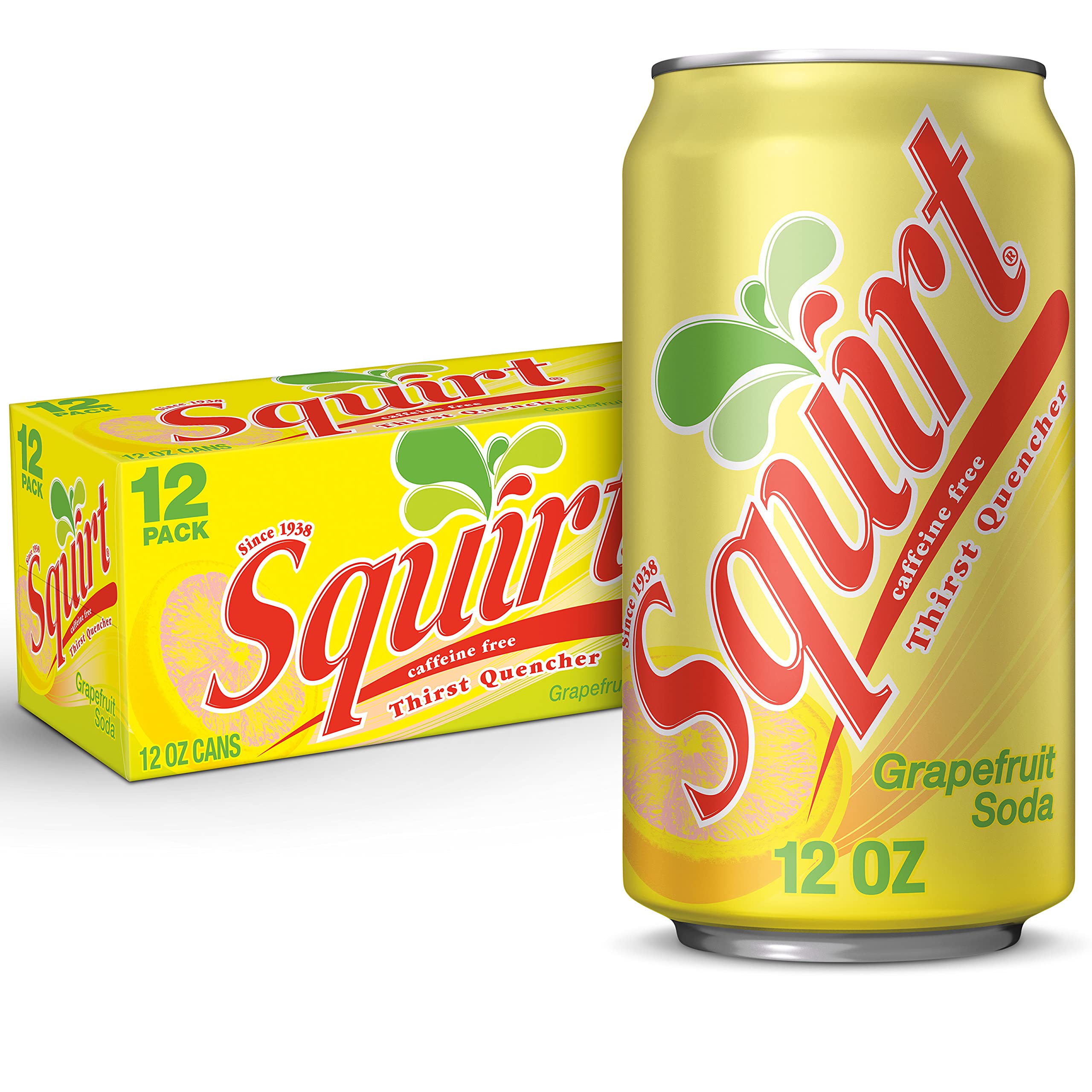 Squirt grapefruit soda can front view with natural citrus flavor