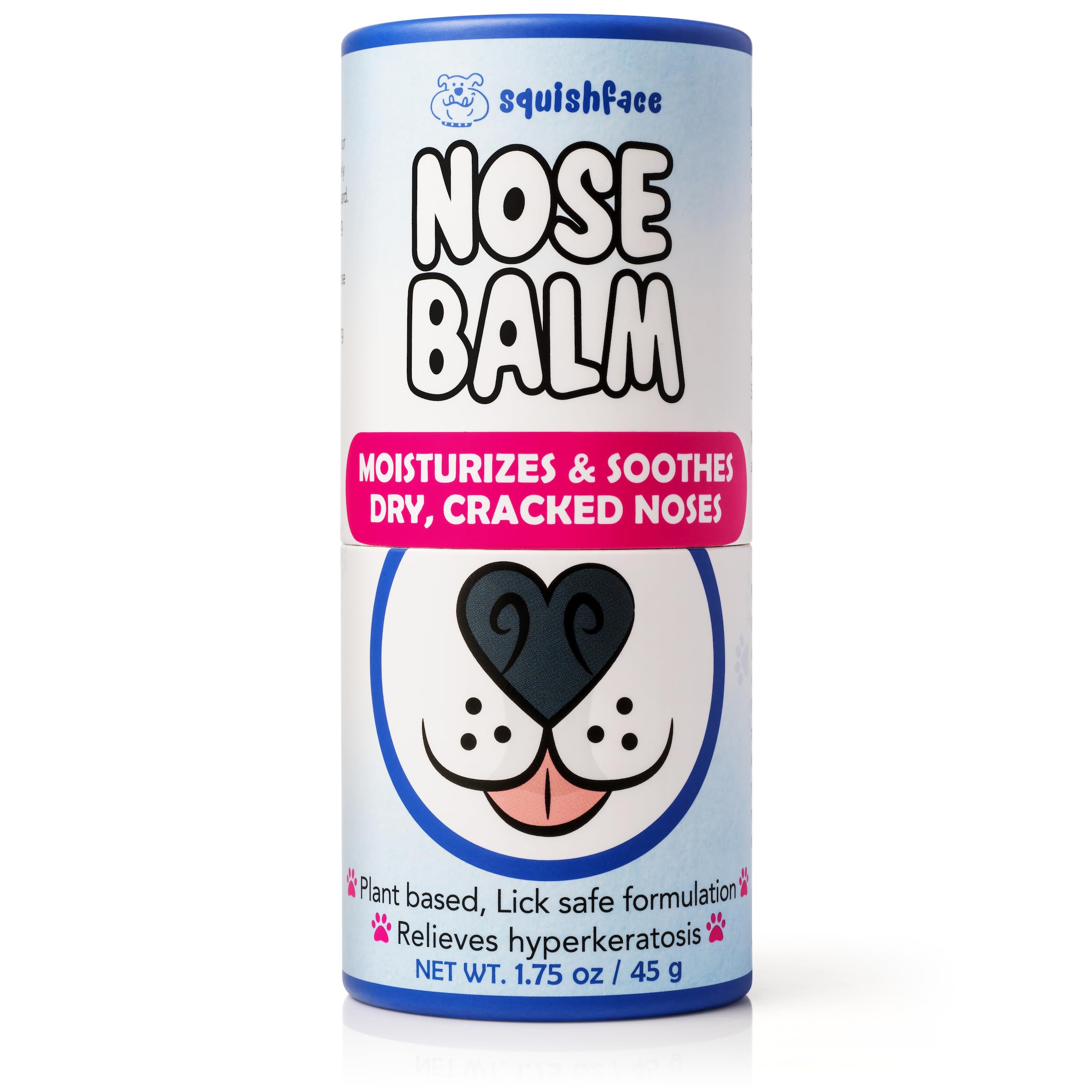 Squishface Nose Balm ingredients shown highlight plant-based formula.
