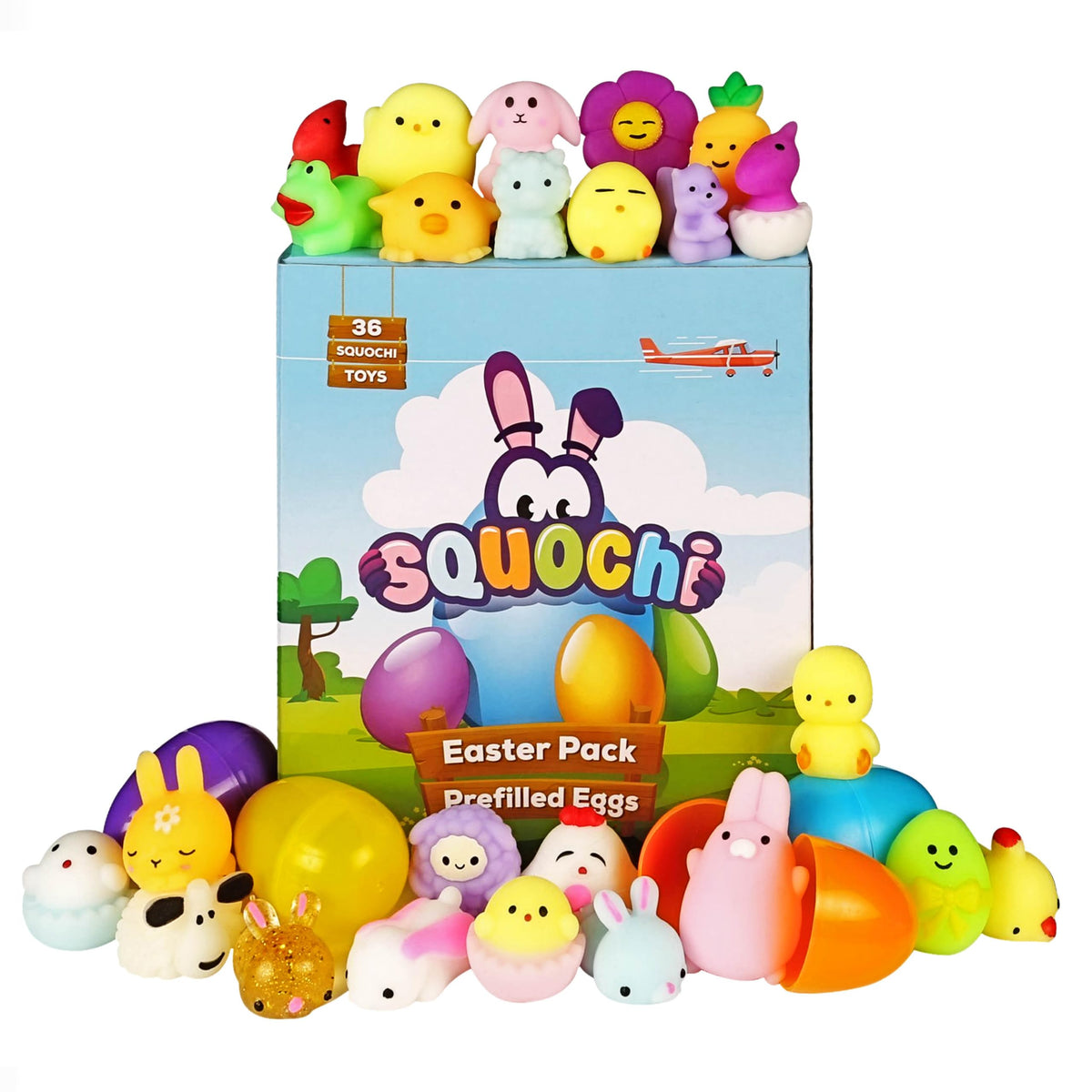 SQUOCHI Easter Mochi squishy eggs front view for an exciting Easter egg hunt.