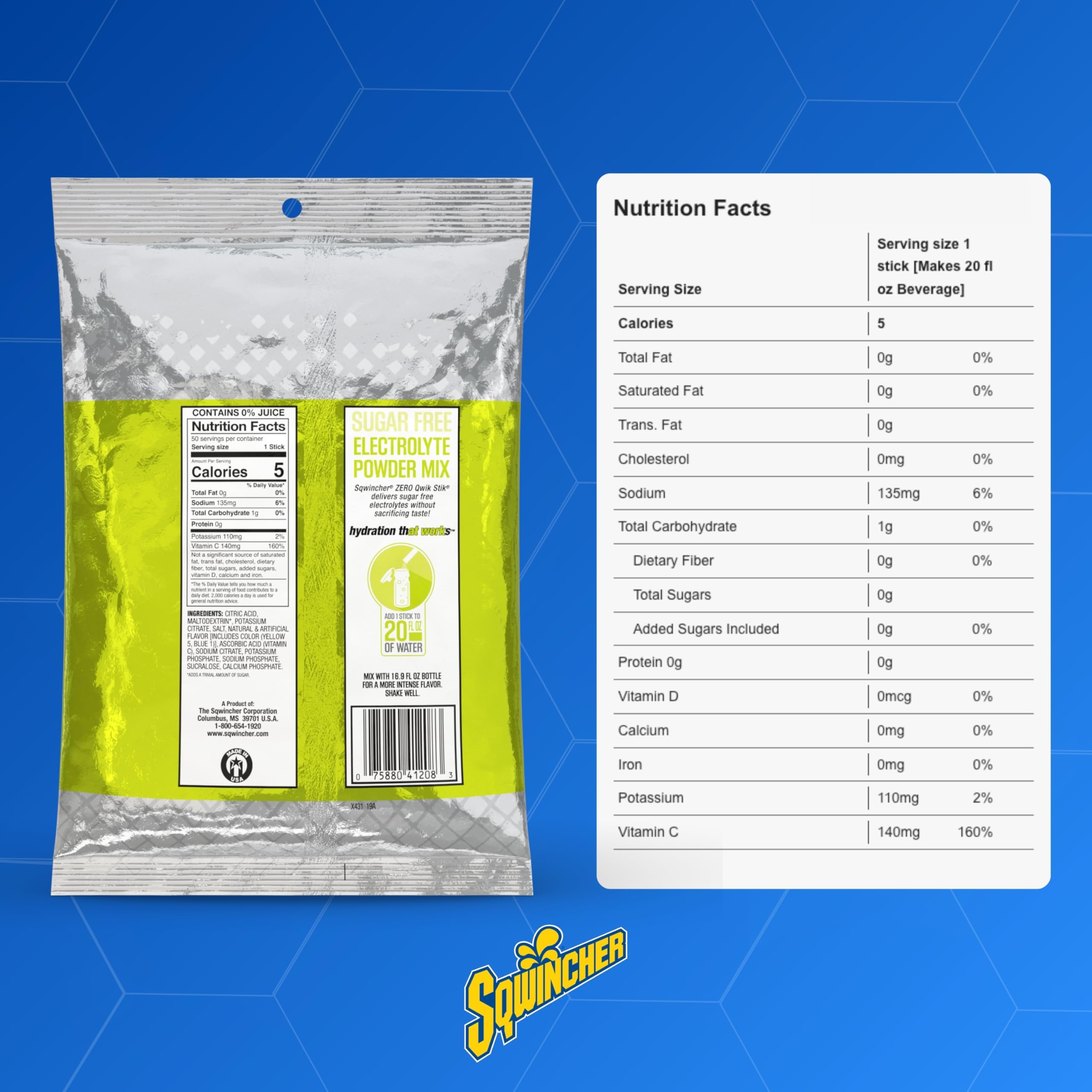 Sqwincher Quik Stik Zero lemon-lime singles dissolvable for fast hydration