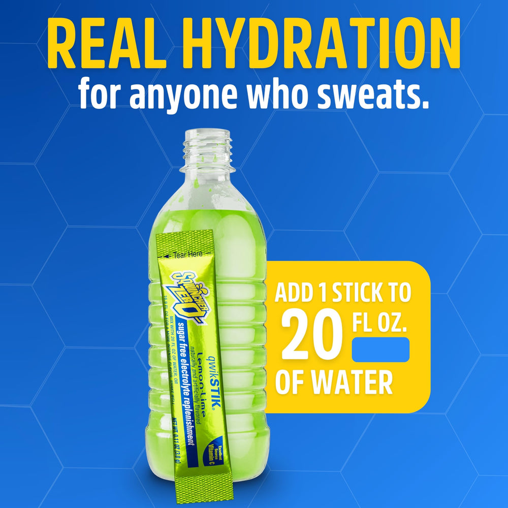 Sqwincher Quik Stik Zero lemon-lime packet dissolving in water