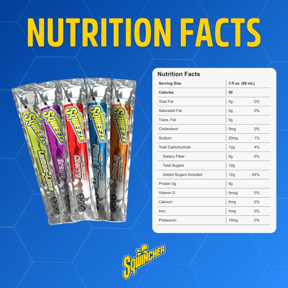 Sqwincher Sqweeze orange electrolyte freezer pop family-friendly.