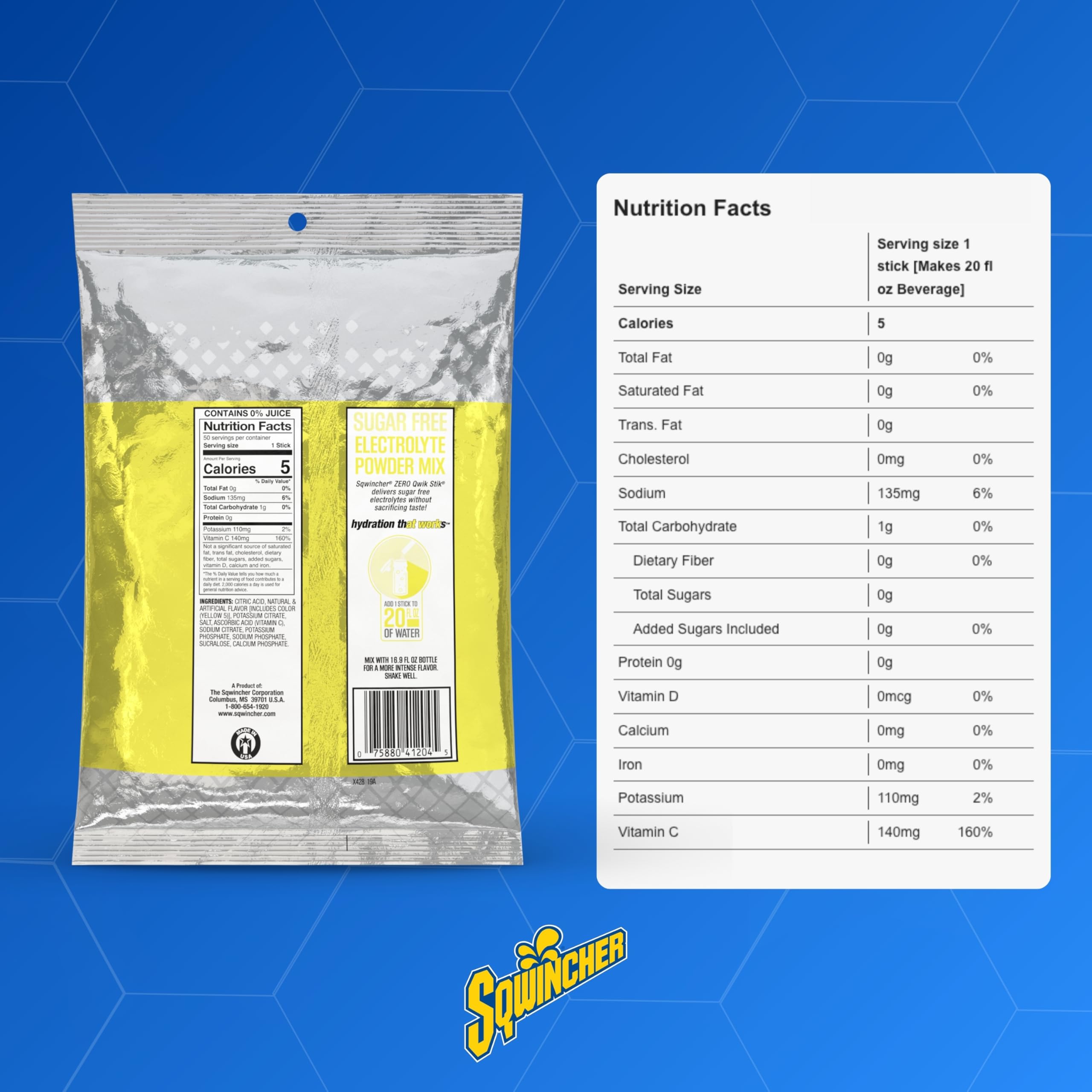 Sqwincher Zero Qwik Stik lemonade ready-to-drink setup in a glass