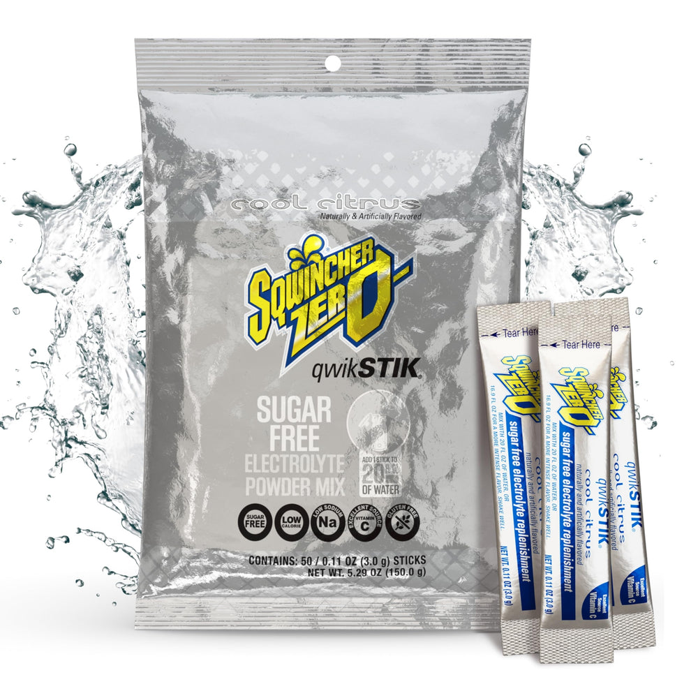 Sqwincher Zero Qwik Stik packaging showing convenient on-the-go hydration