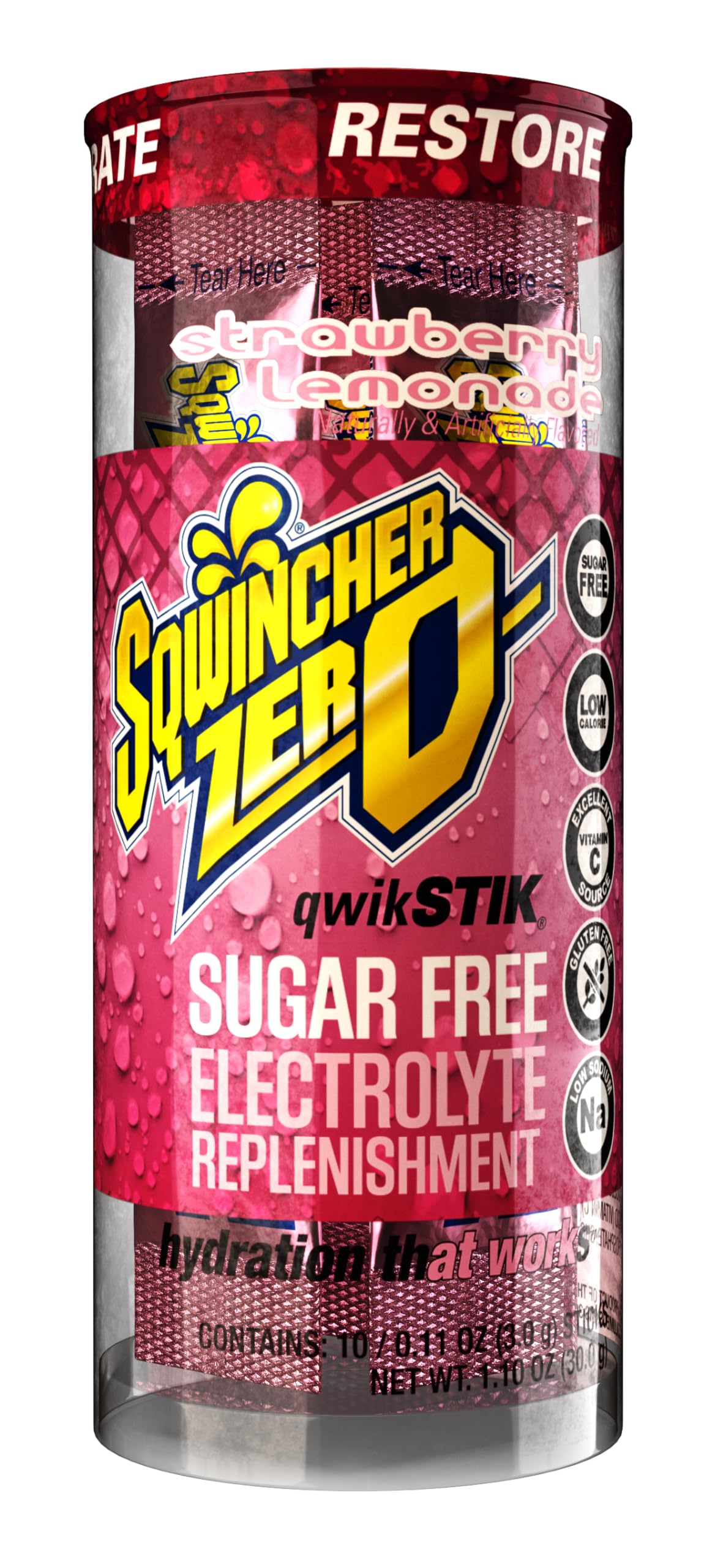 Sqwincher Zero Qwik Stik dissolving in water provides a refreshing drink.