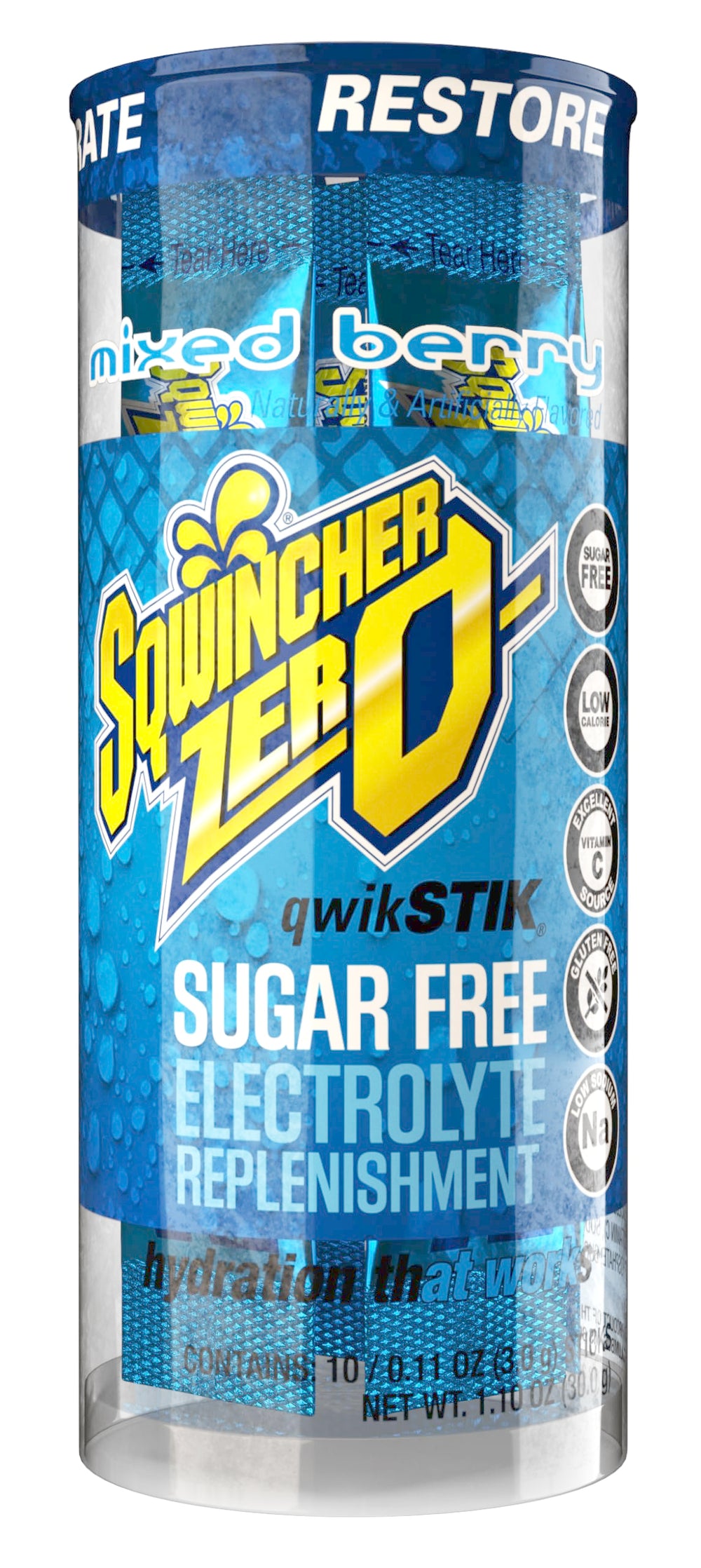 Sqwincher Zero Qwik Stik fruit punch packet offers quick electrolytes.