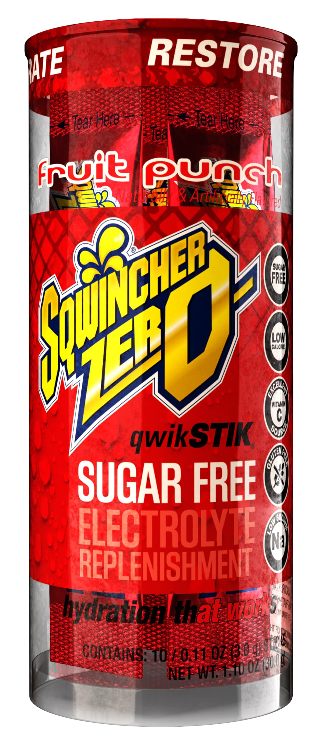 Sqwincher Zero Qwik Stik individual packets kept in a gym bag for travel.