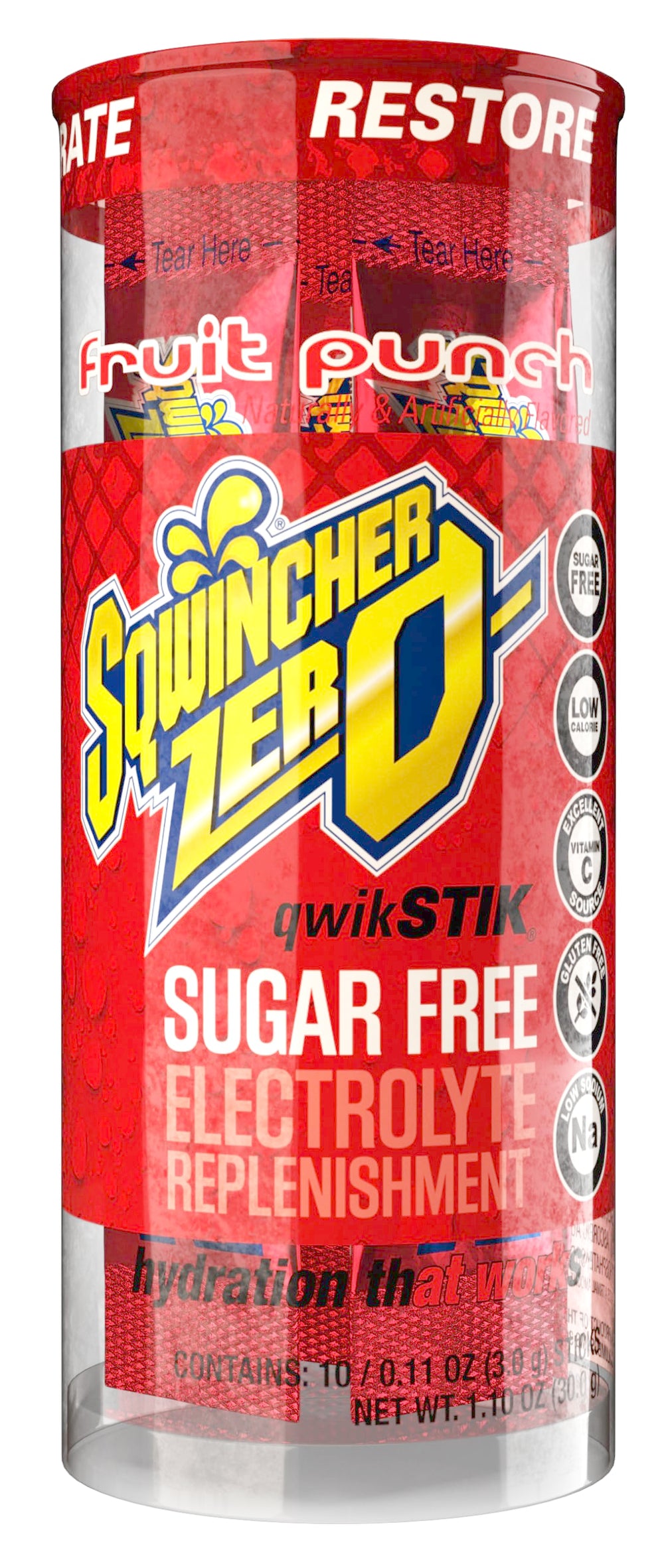 Sqwincher Zero Qwik Stik individual packets kept in a gym bag for travel.