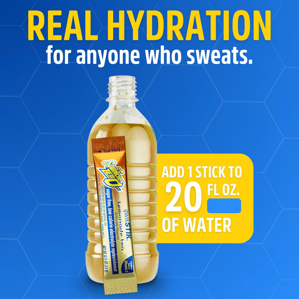 Sqwincher Zero Qwik Stik Lemonade Tea dissolving in water for fast hydration