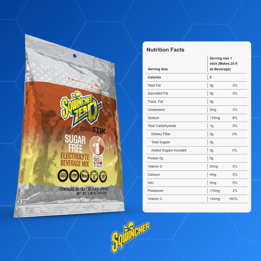 Sqwincher Zero Qwik Stik Lemonade Tea on-the-go bag for easy travel hydration