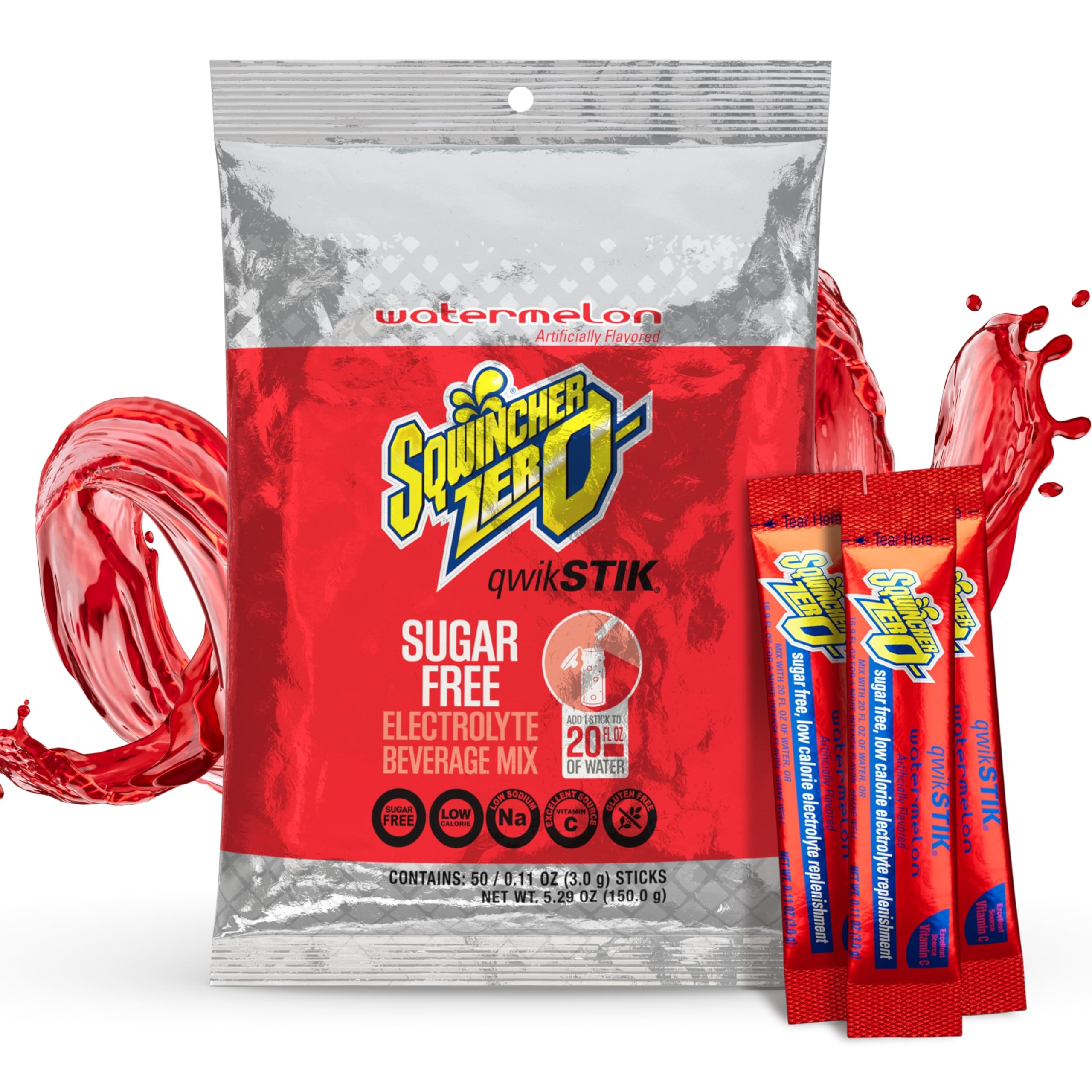 Sqwincher Zero Qwik Stik Watermelon packet ready for on-the-go hydration.