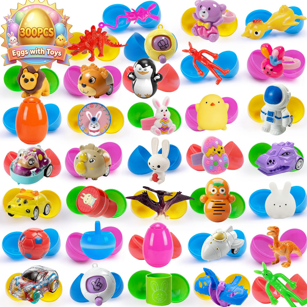 SQZUWIT Easter eggs with pre-filled toys inside, ideal for quick party setup.