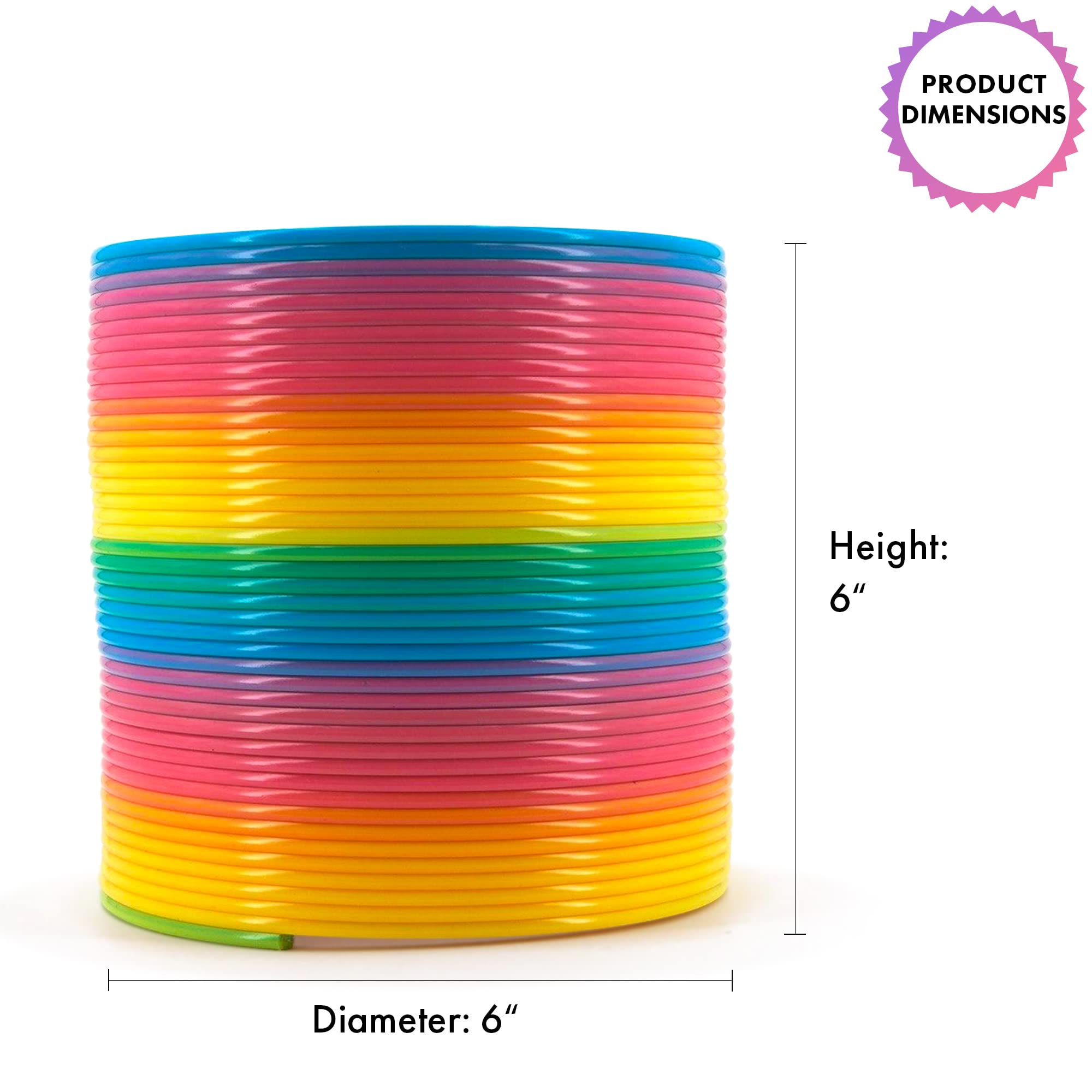 Srenta rainbow coil spring toy in action, bouncing and flipping for active kids.