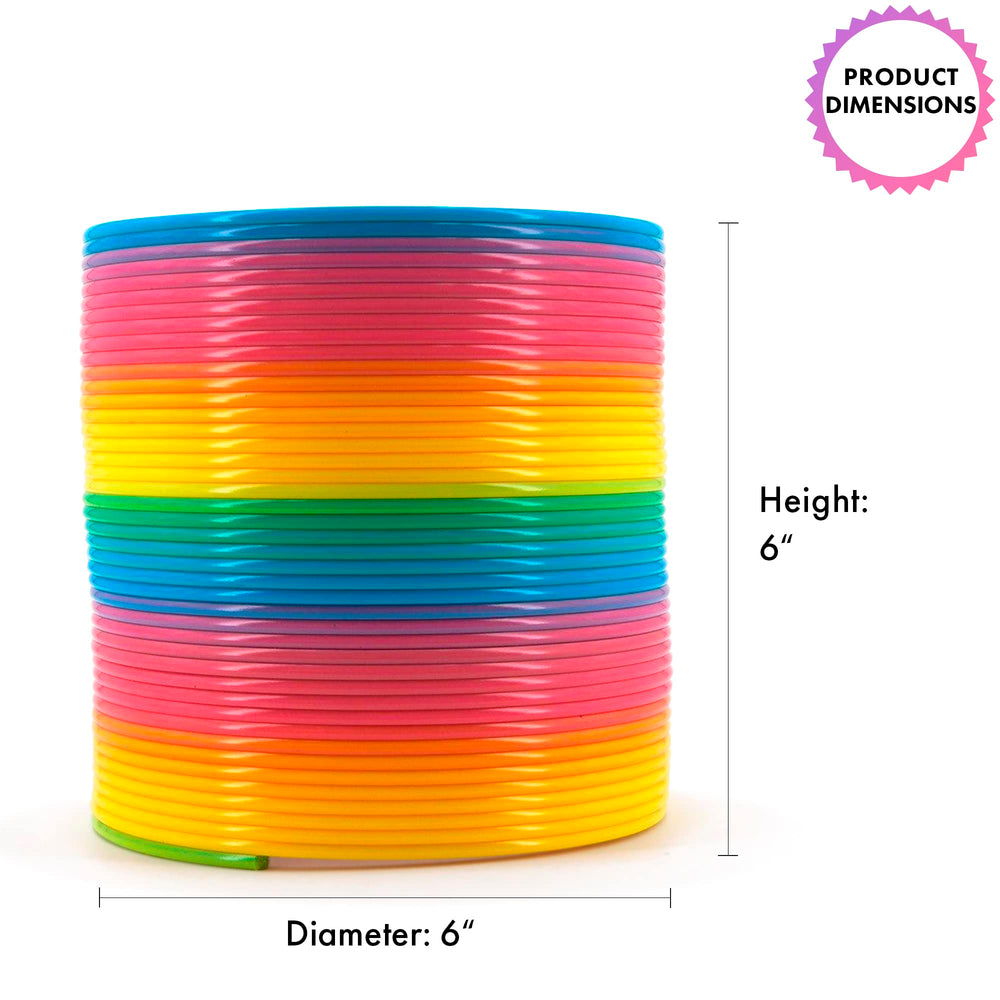 Srenta rainbow coil spring toy in action, bouncing and flipping for active kids.