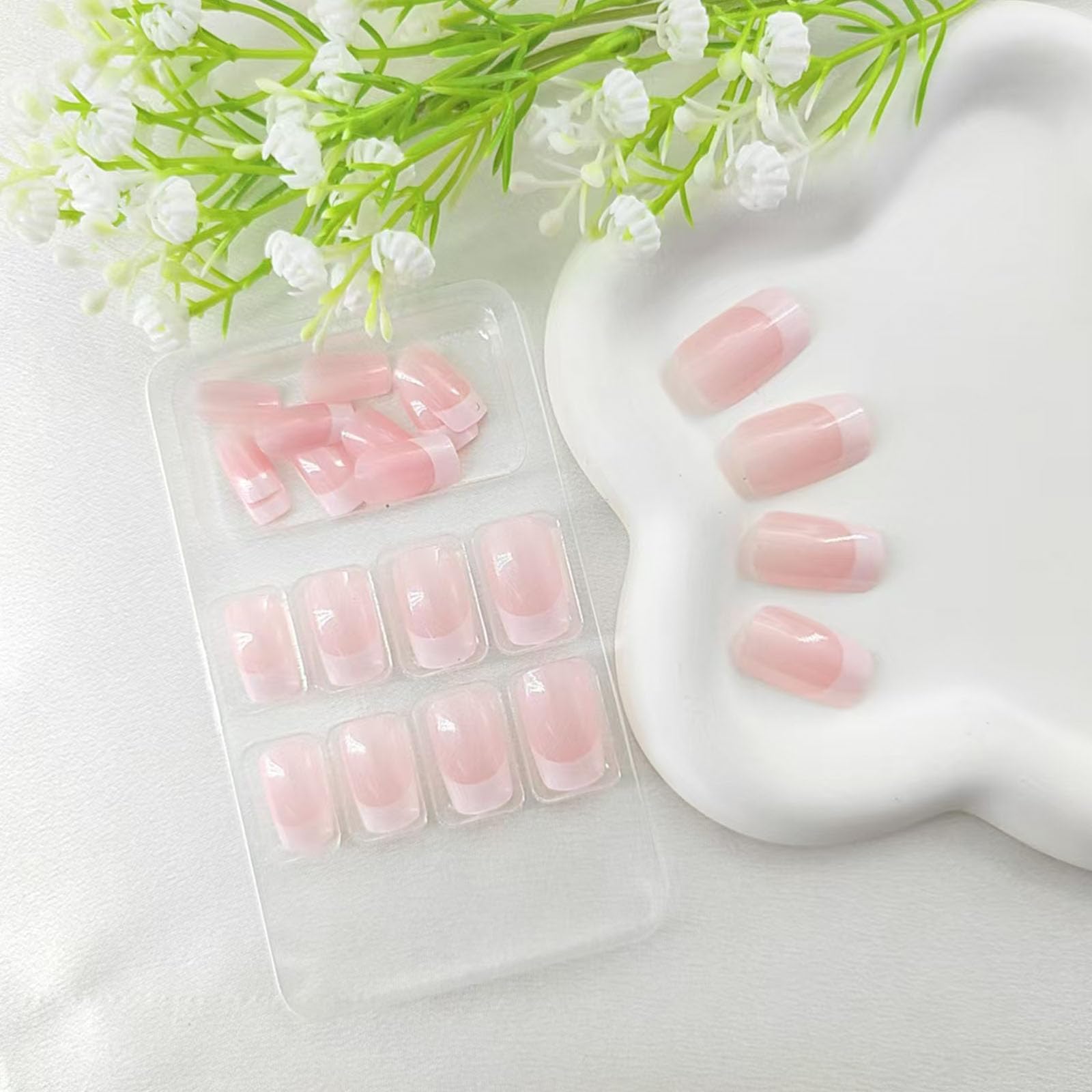 SRIMNUYY light pink square press-on nails with glossy finish