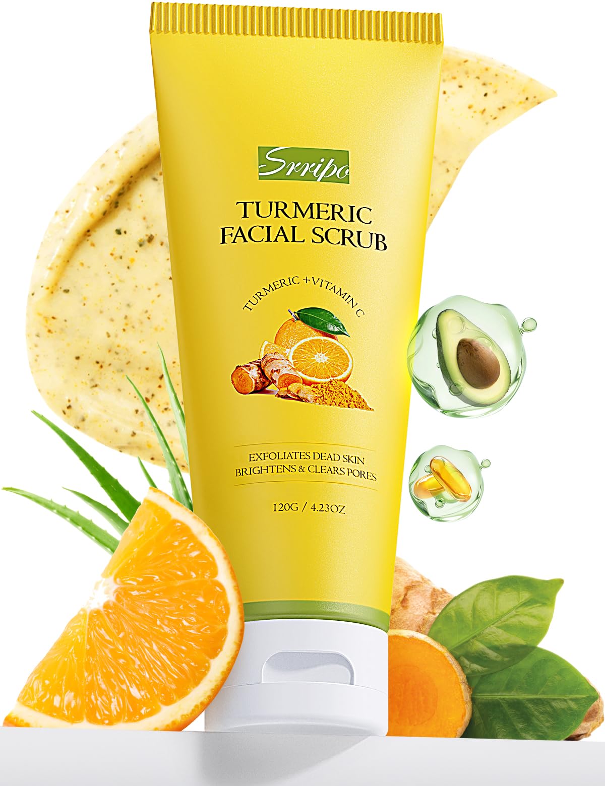 Srripo revitalizing exfoliation face scrub bottle close-up for daily skin renewal.