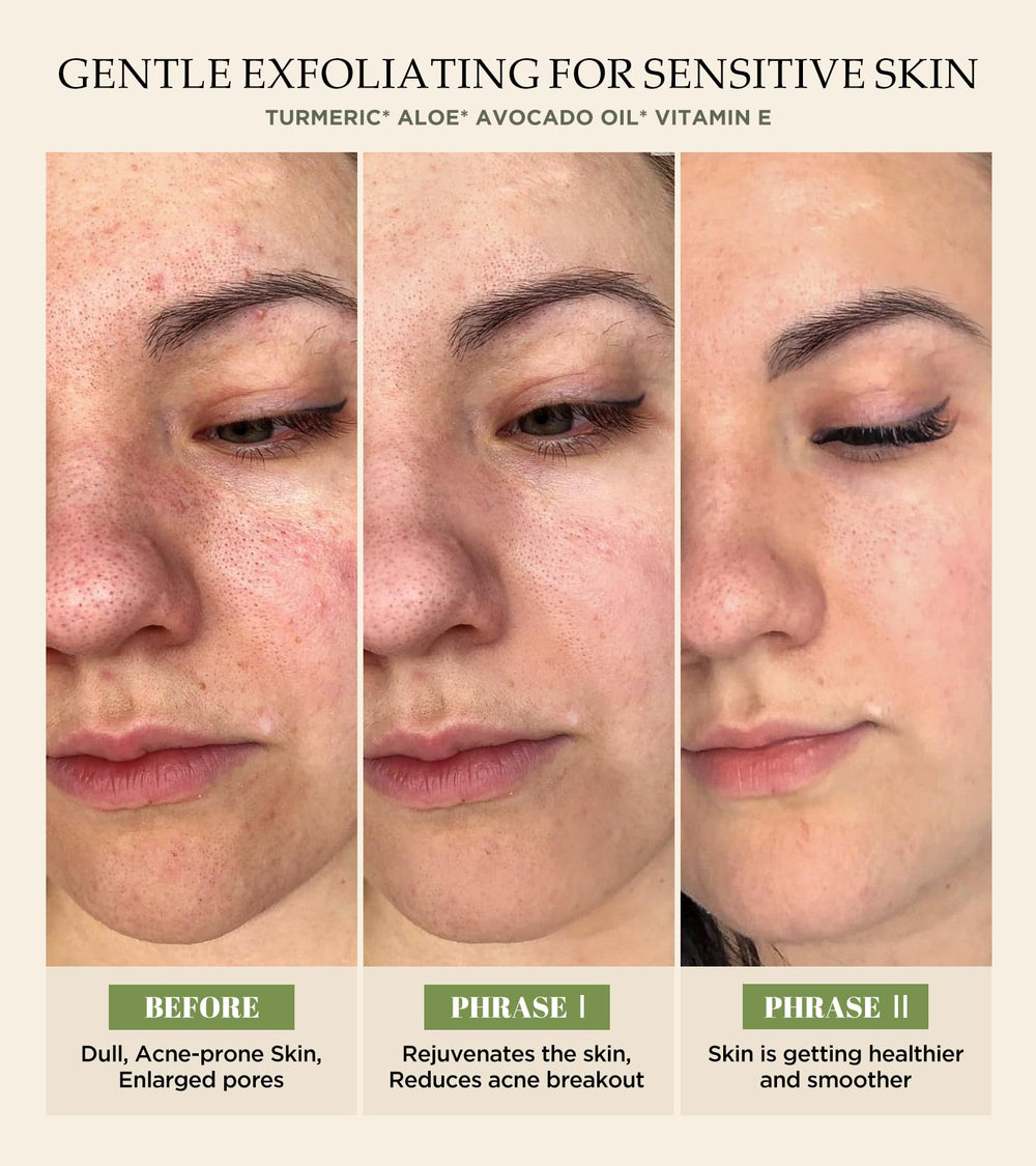 Srripo vitamin C and turmeric brighten complexion with gentle polishing.