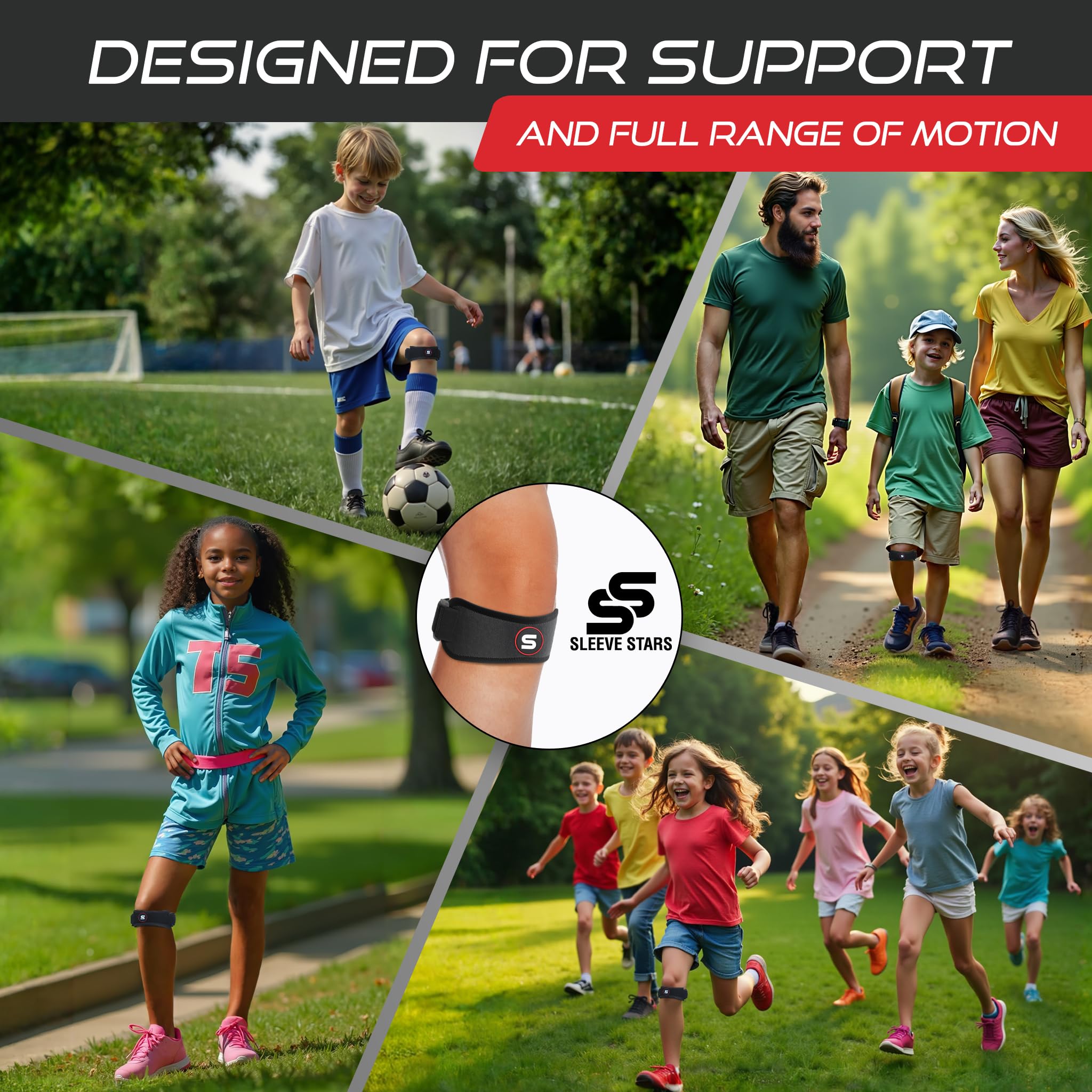 SS Sleeve Stars durable, soft-material knee band for everyday comfort.