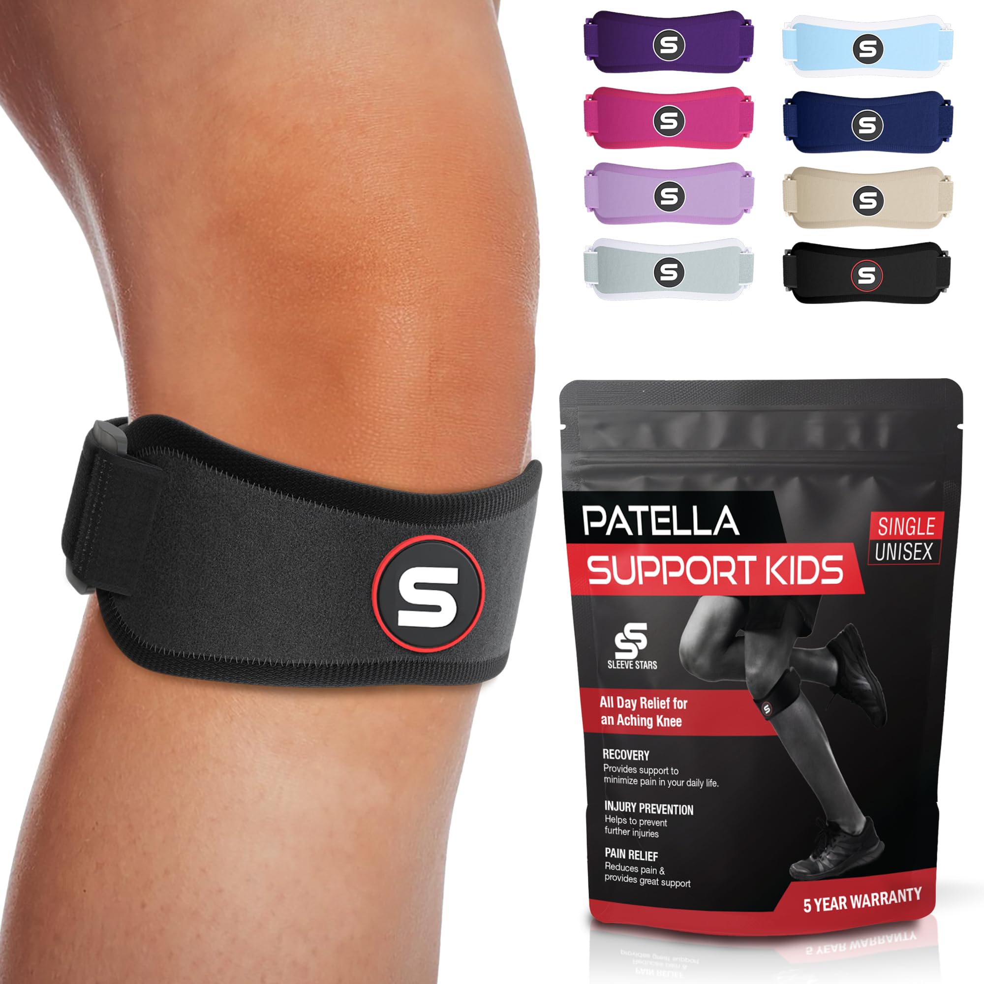SS Sleeve Stars patellar tendon strap under the kneecap for targeted support.