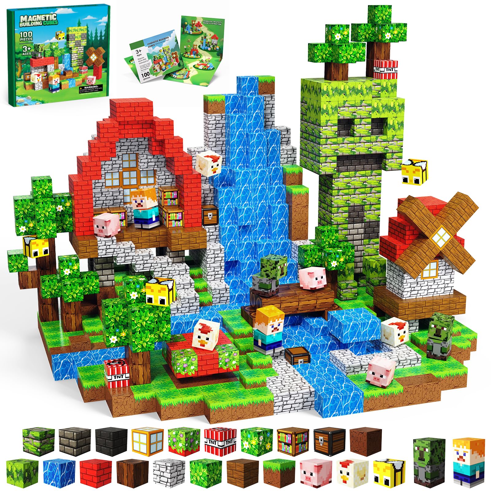 SSAWER magnetic blocks 100pcs set for creative play and early STEM learning