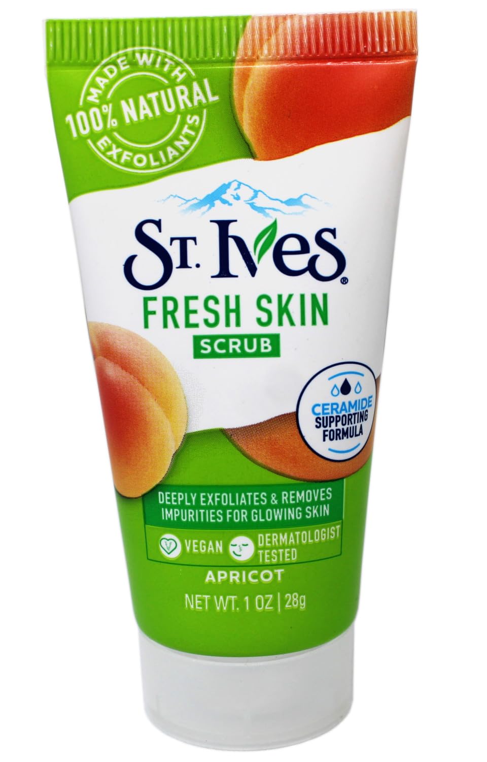 Pack-shot of St. Ives Apricot Scrub travel-size 6-pack in a compact kit
