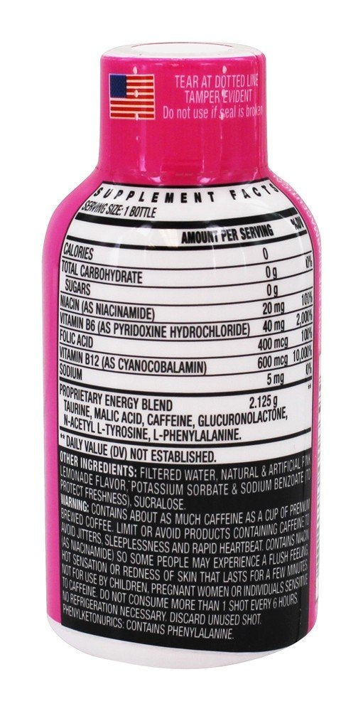 Stacker 2 Pink Lemonade energy shot 12-pack display for on-the-go use