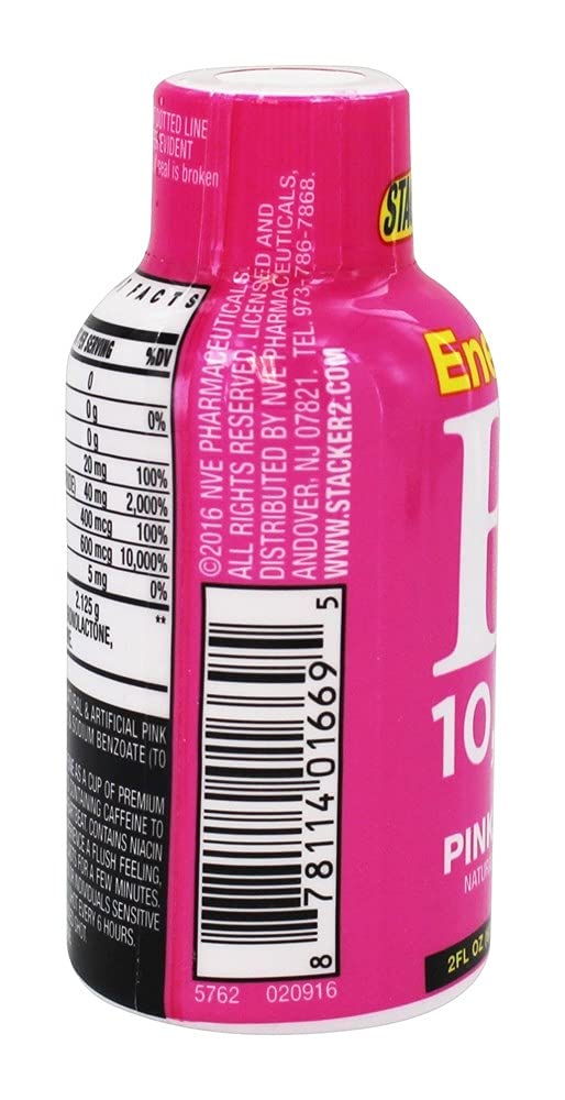 Stacker 2 Pink Lemonade energy shot bottle in a gym bag for workouts