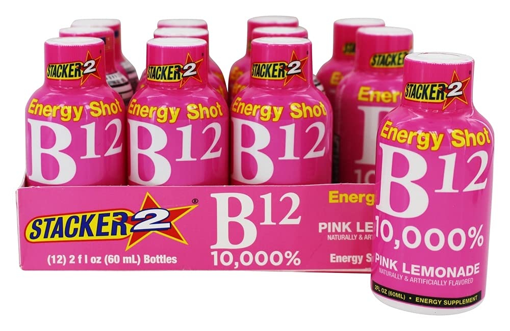 Stacker 2 Pink Lemonade energy shot bottle on desk for quick focus