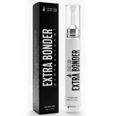 Stacy Lash Bonder bottle close-up showing precise bonding for lash extensions