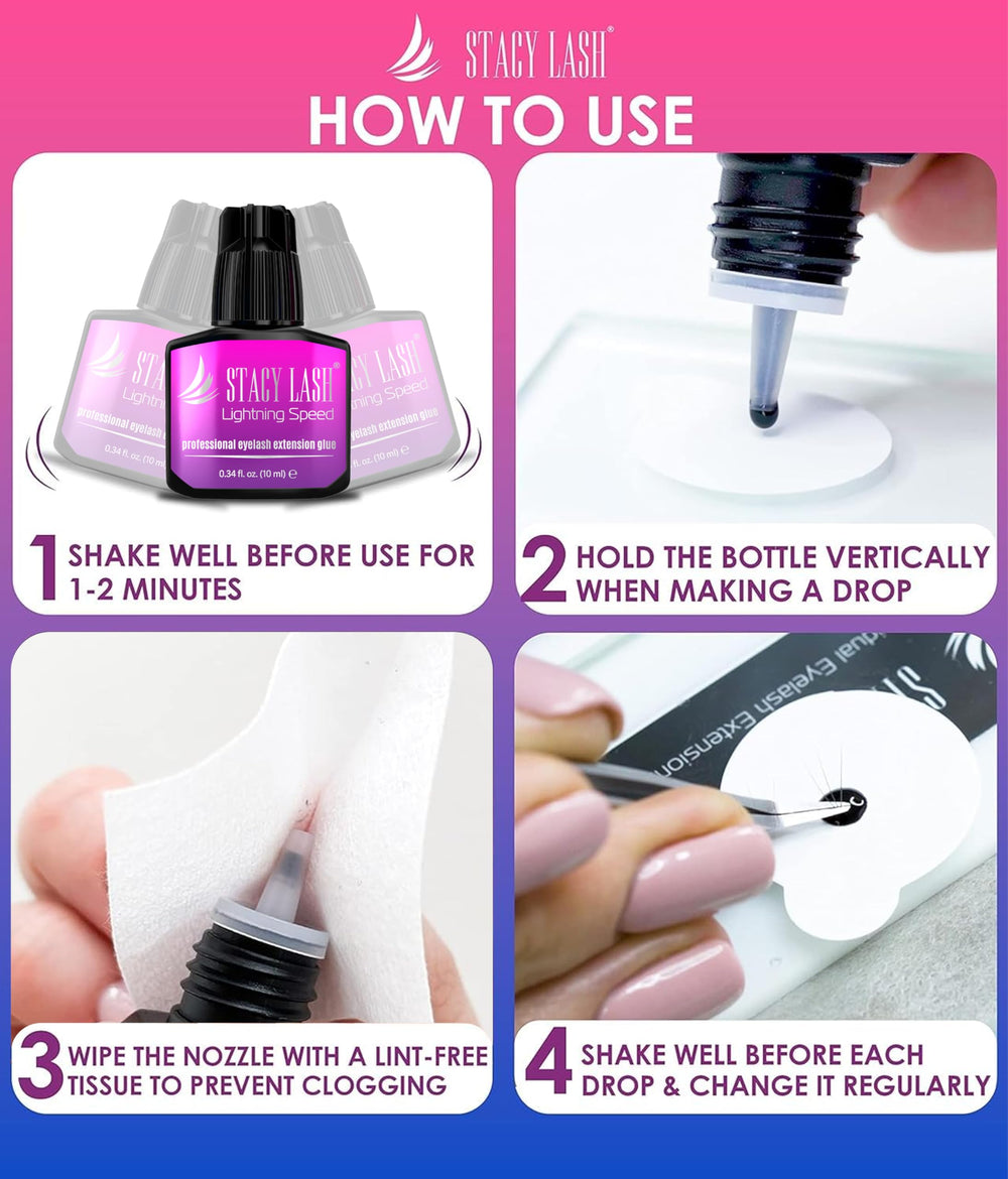 Stacy Lash Lightning Speed workflow scene, showcasing precision bottle tip for technicians.