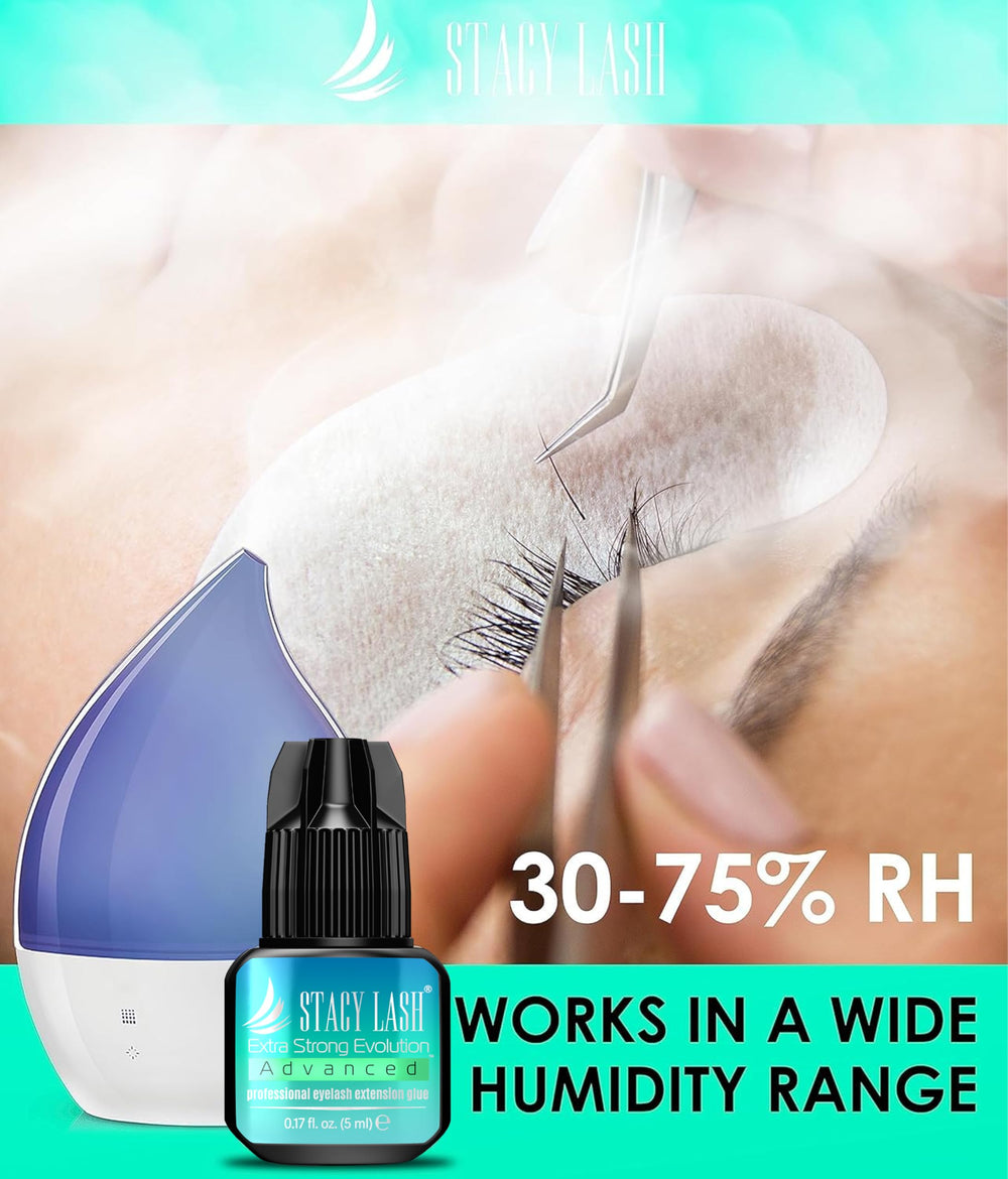 STACY LASH low-fume adhesive supports comfortable salon sessions.