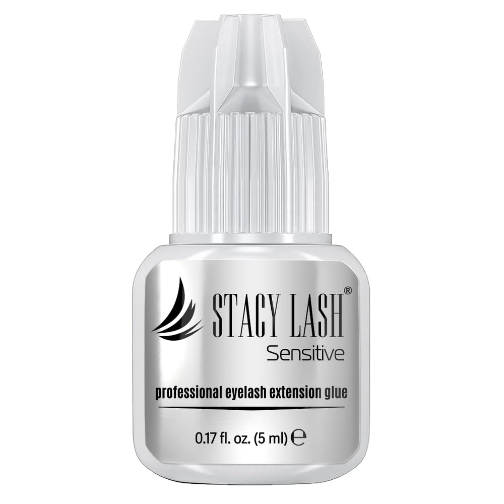 STACY LASH Sensitive glue bottle closeup for professional adhesion.