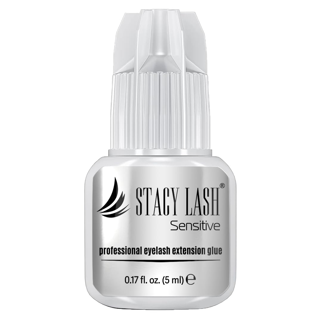 STACY LASH Sensitive glue bottle closeup for professional adhesion.