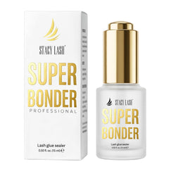 STACY LASH Super Bonder bottle with dropper facilitates precise lash sealing.
