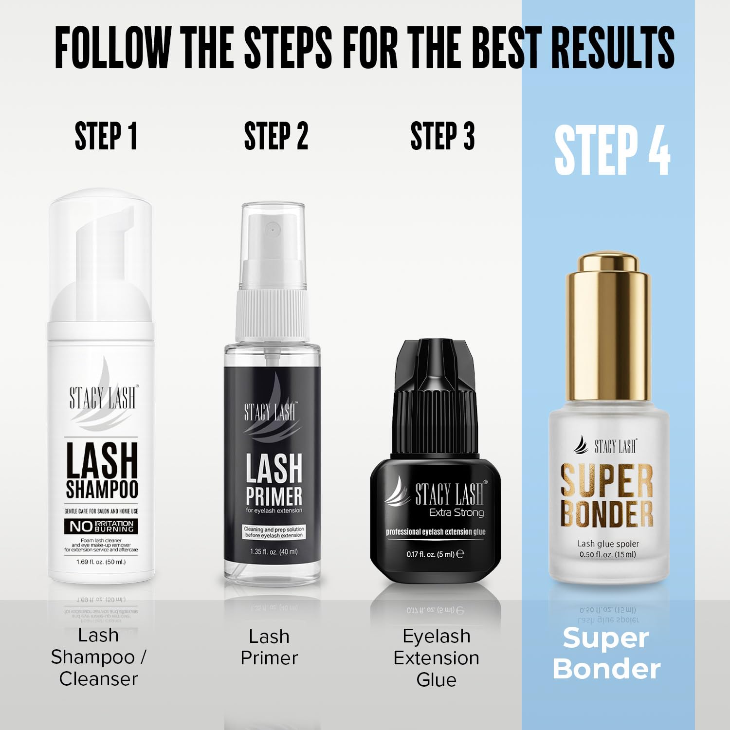 STACY LASH Super Bonder in-use scene reinforces reliable lash attachment.