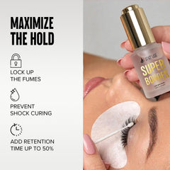 STACY LASH Super Bonder sealing formula demonstrates secure lash adhesion.