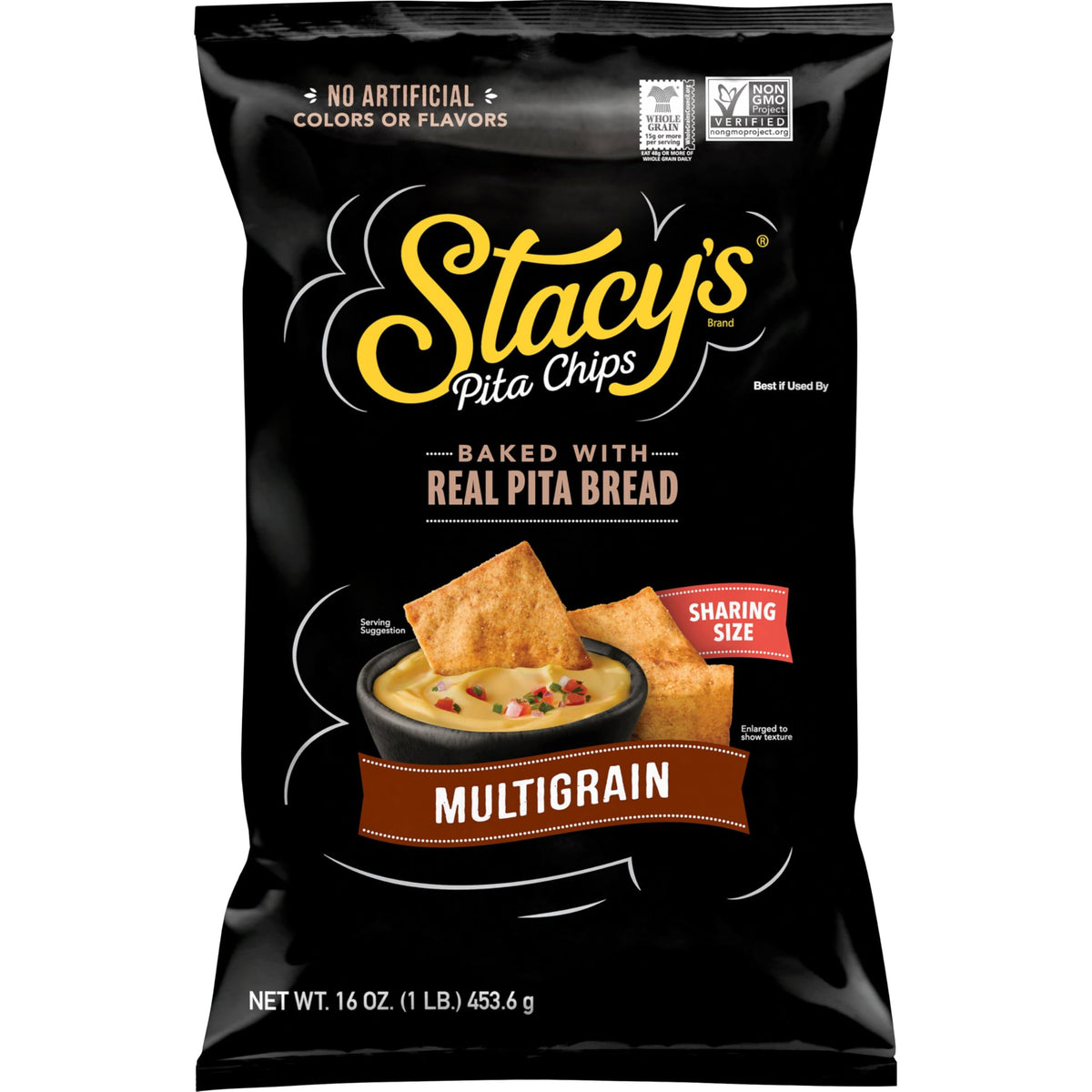 Stacy’s Pita Chips Multigrain bag front with crunchy pita texture for on-the-go snacking