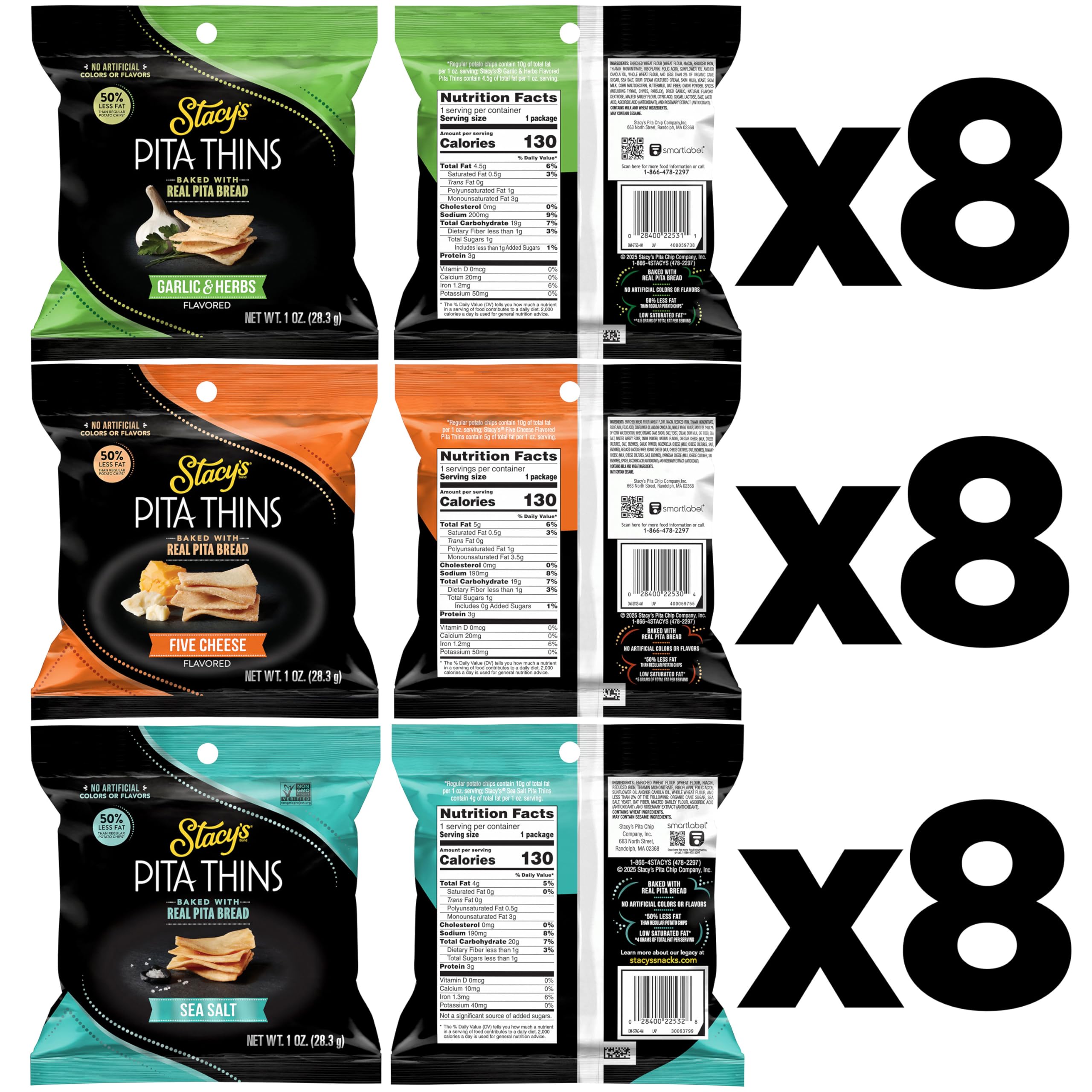 Stacy's Pita Thins Five Cheese close-up, flaky texture pairs with cheese boards.