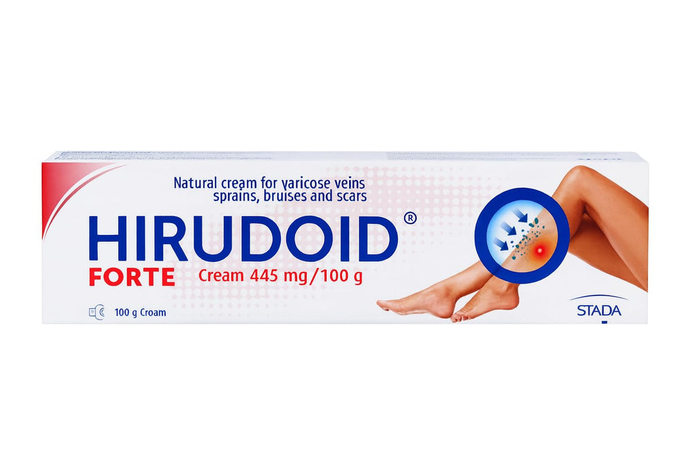 STADA HiruCream Forte application closeup showing rich texture for sprains and minor injuries.