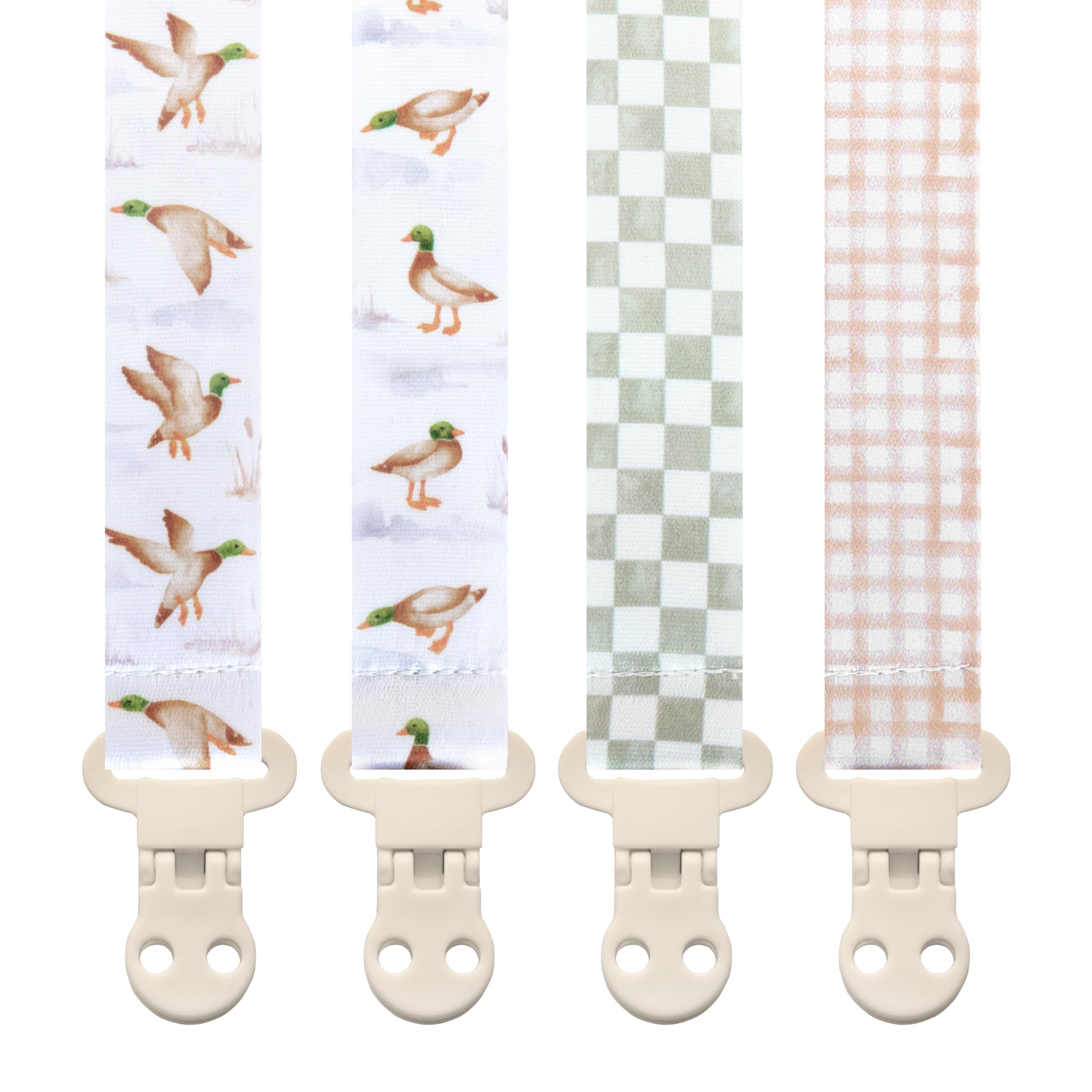 Stadela pacifier clip neutral checker gingham keeps pacifier within reach and clean.