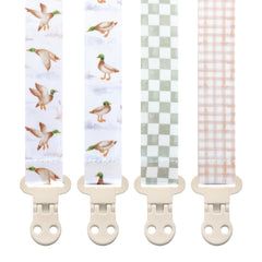 Stadela pacifier clip neutral checker gingham keeps pacifier within reach and clean.