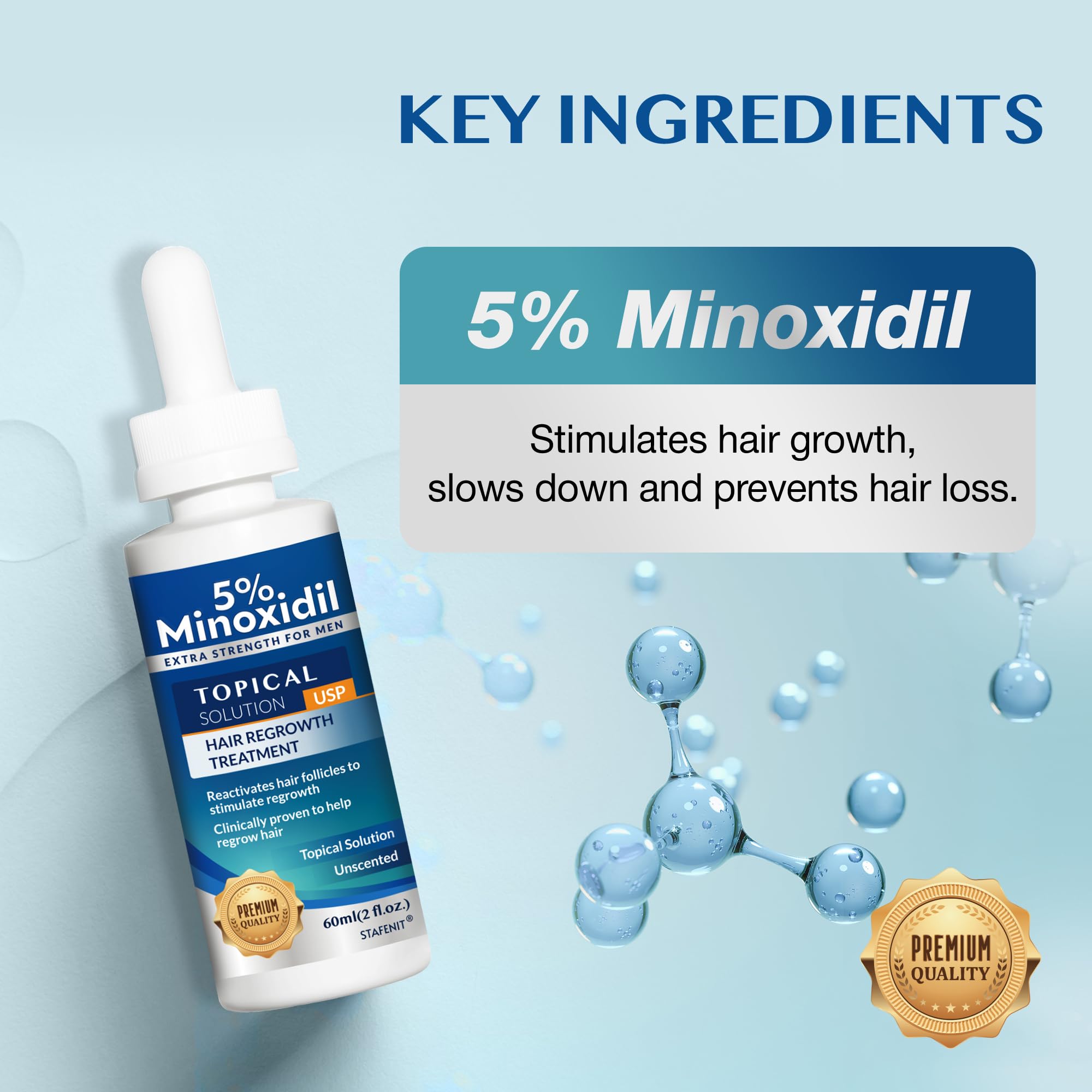 Stafenit serum dropper close-up for precise minoxidil application