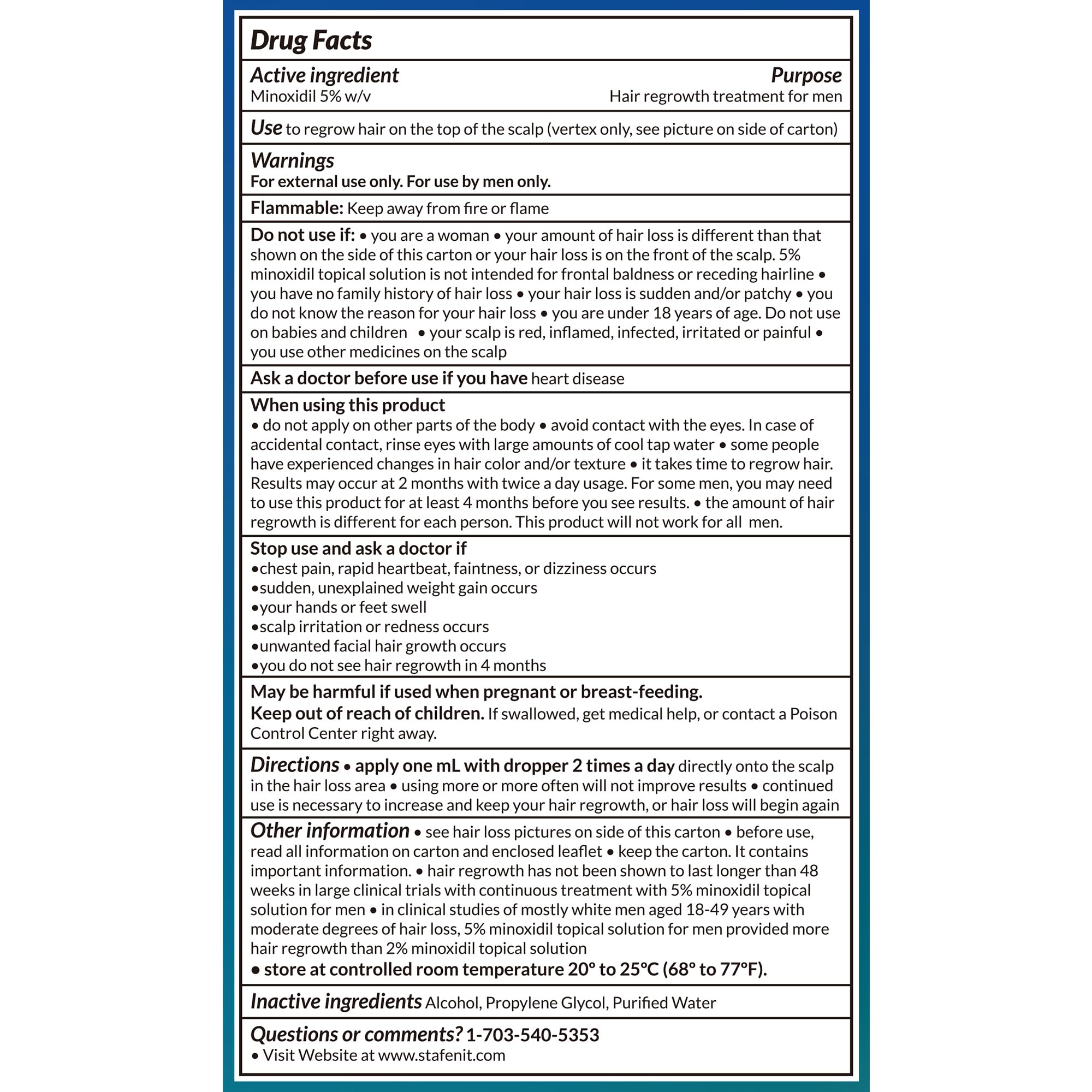 Stafenit label close-up highlighting ingredients and 5% minoxidil