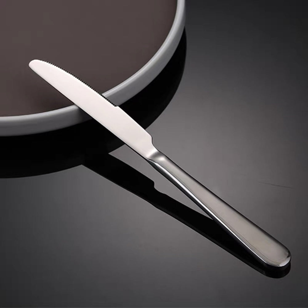 Stainless steel butter knife set 6, dishwasher-safe for easy cleanup.