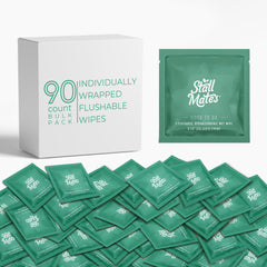 Stall Mates flushable wipes 90 singles in a compact travel pack for on-the-go cleansing.