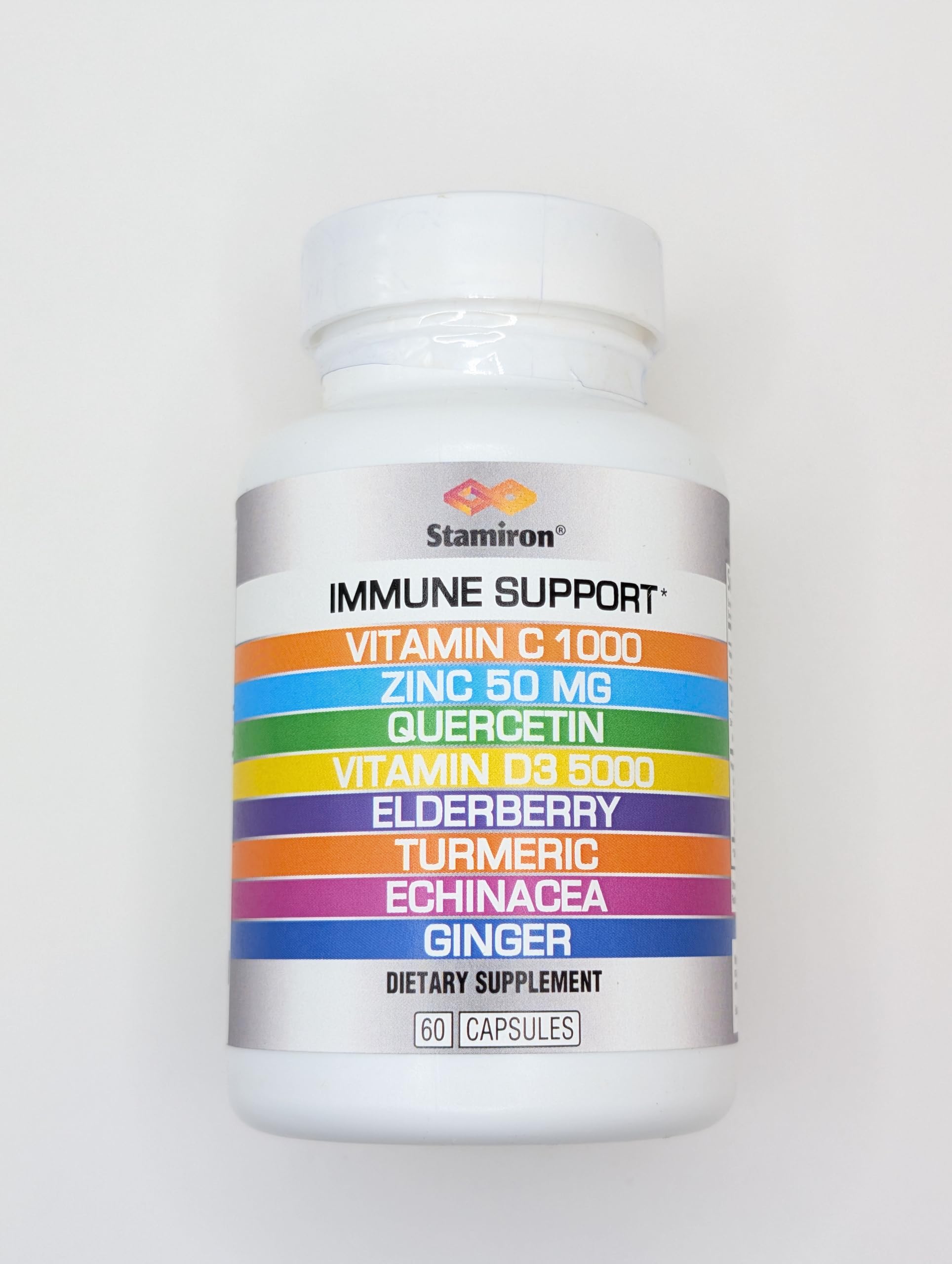 Stamiron 8-in-1 immune bottle with glass conveys premium daily wellness