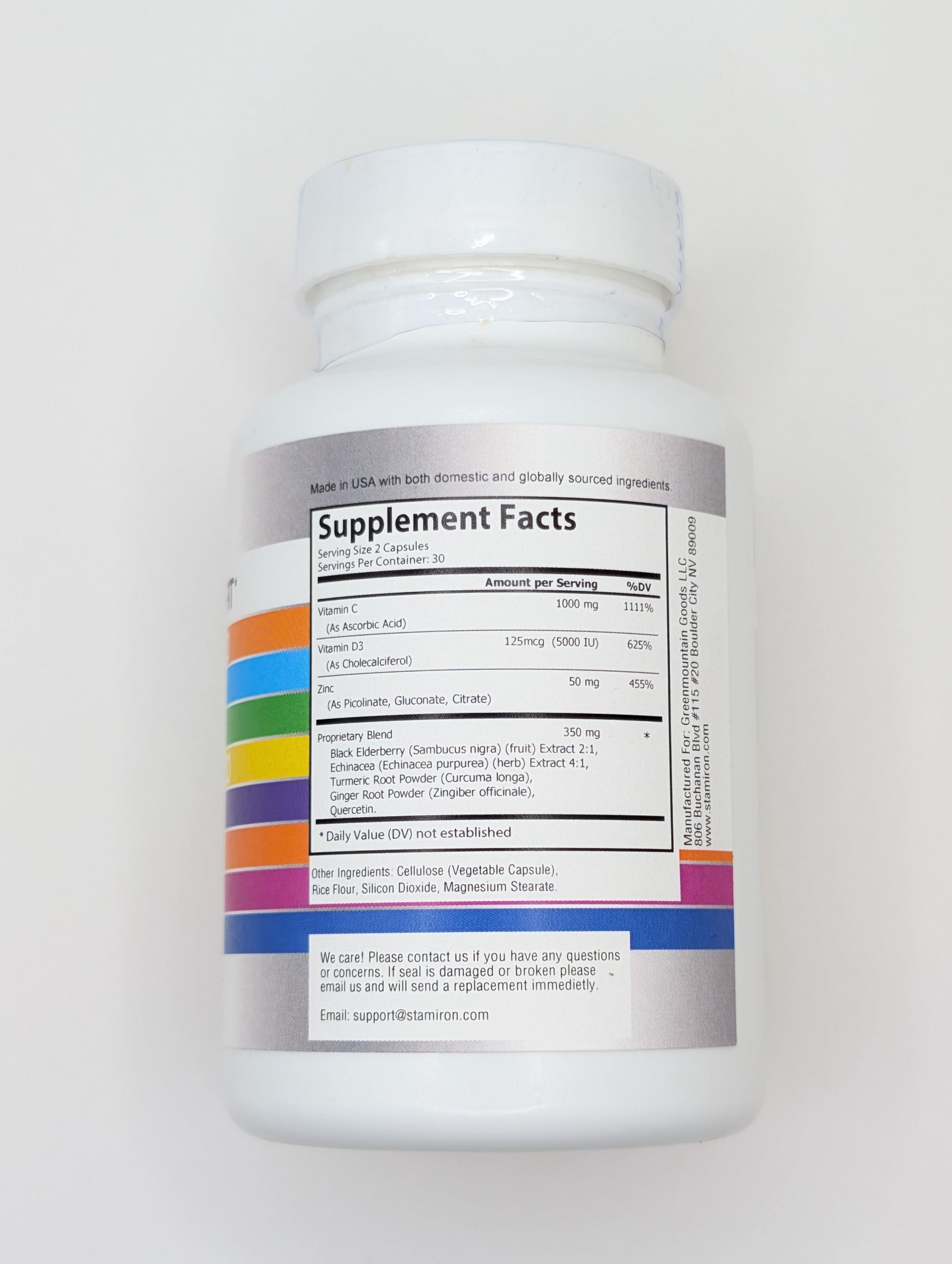 Stamiron 8-in-1 immune packaging shot suggests convenient daily capsules