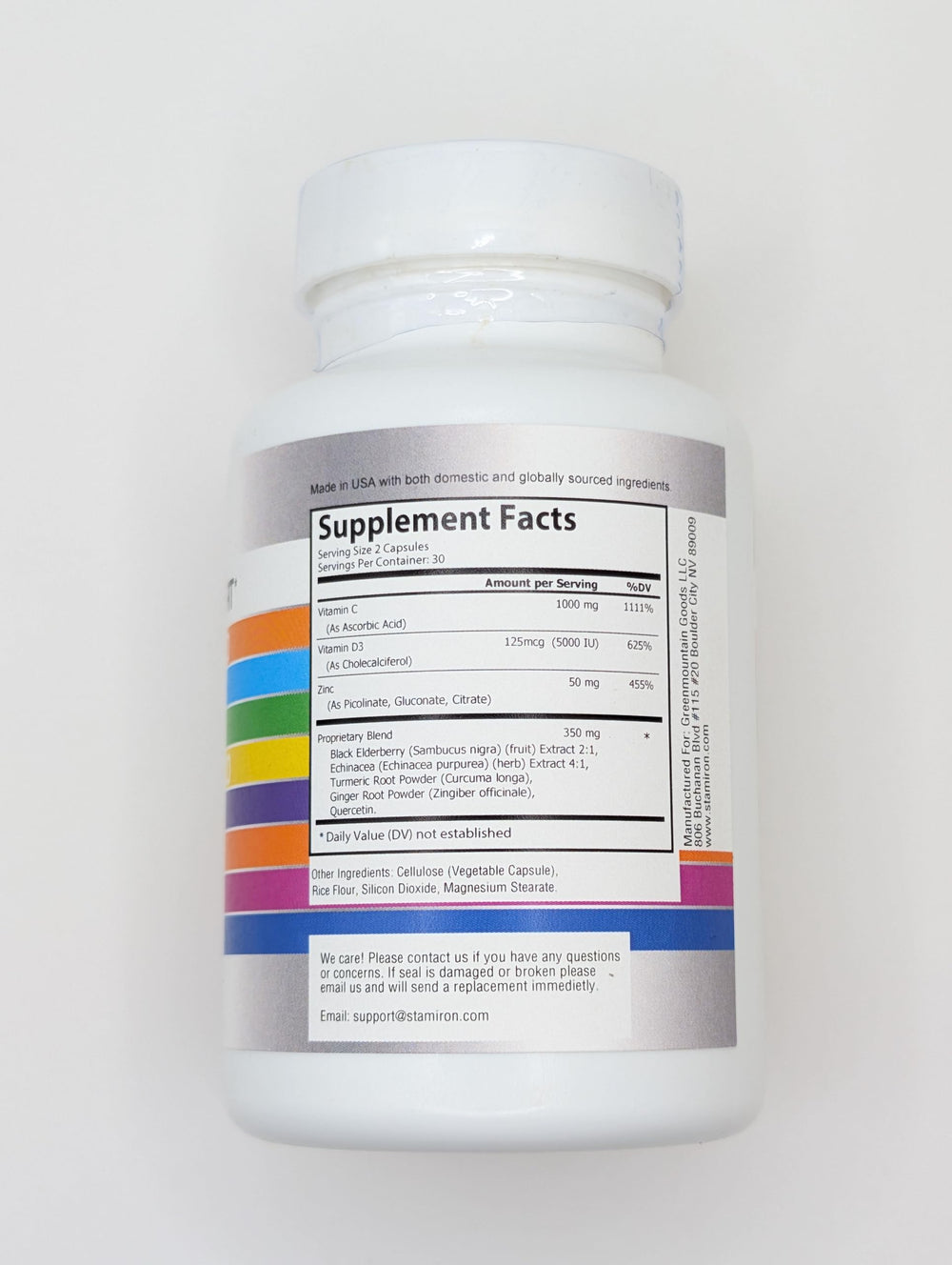 Stamiron 8-in-1 immune packaging shot suggests convenient daily capsules
